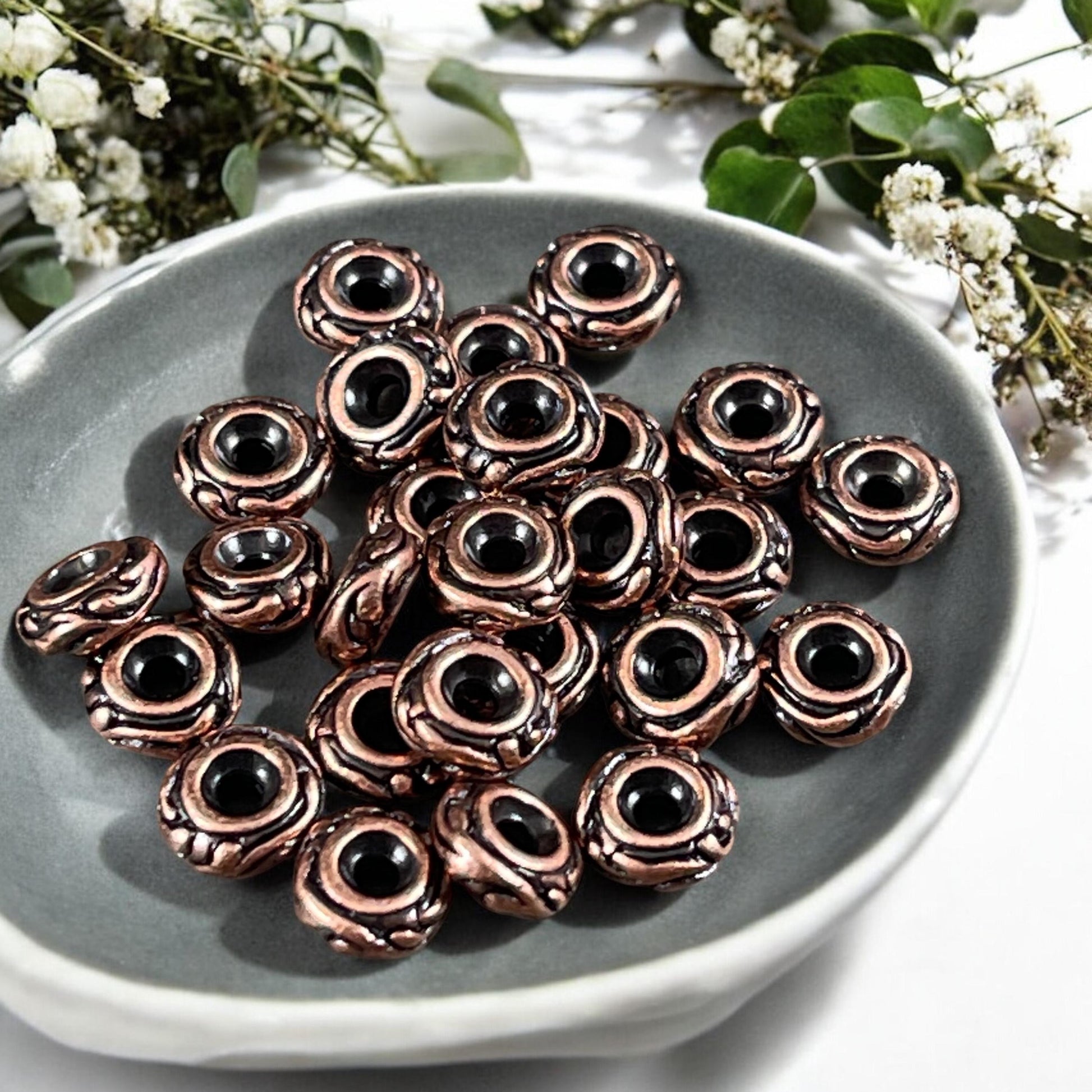 TierraCast 6mm Woodland Rondelle Bead, Antiqued Copper Plated (PF/818-87) * Qty. 10