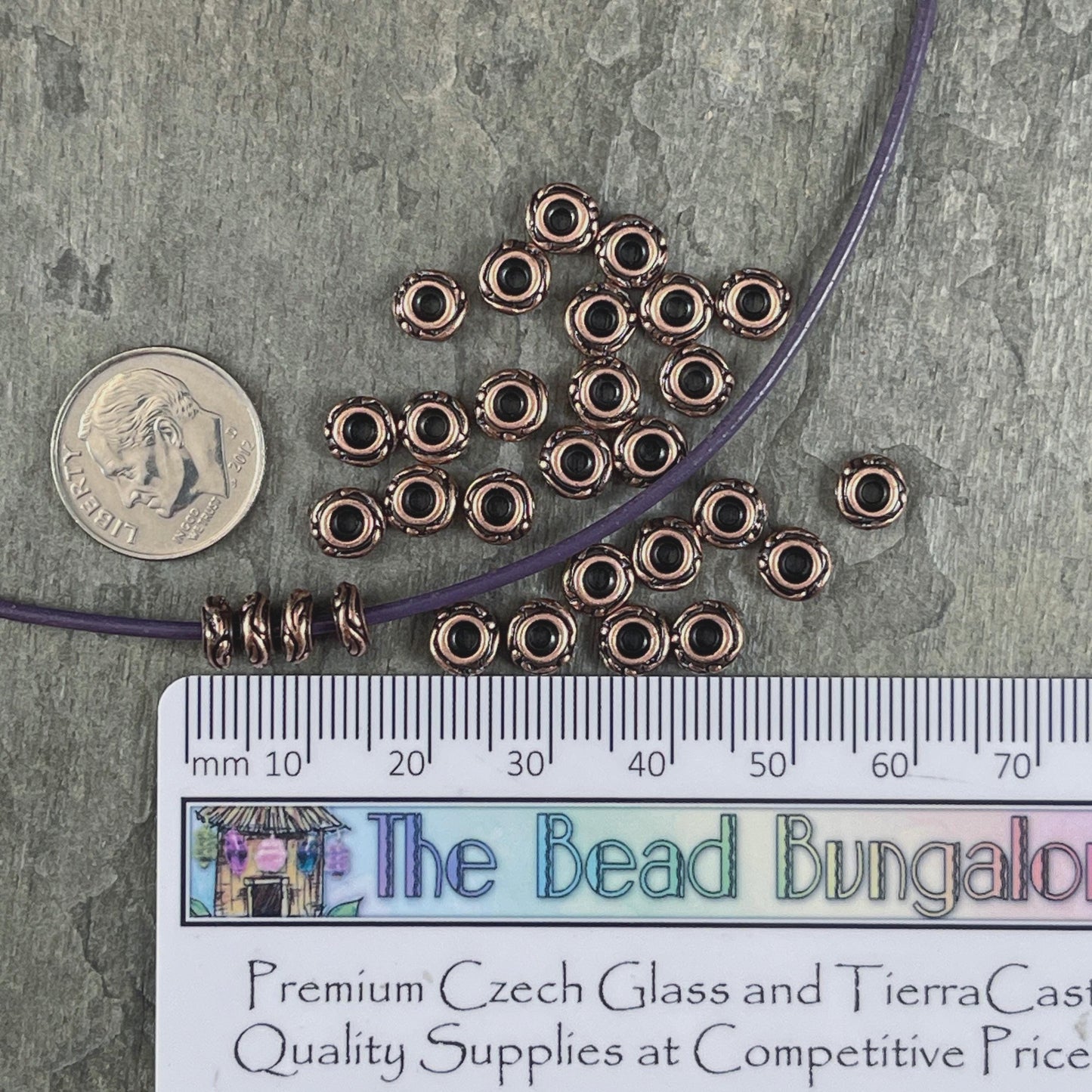 TierraCast Spacer Beads, 6mm Woodland Bead, Antiqued Copper Rondelle Beads (PF/818-87) * Qty. 10