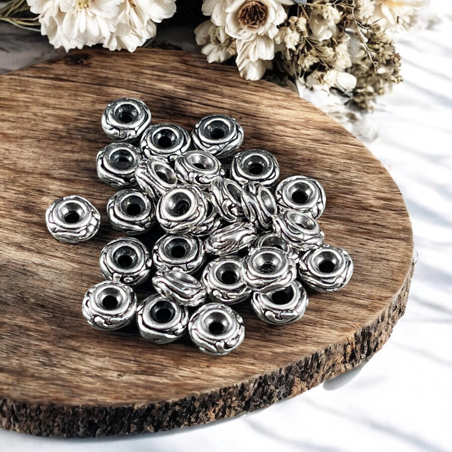 TierraCast 6mm Woodland Rondelle Bead, Antiqued Pewter (PF/818-04) * Qty. 10