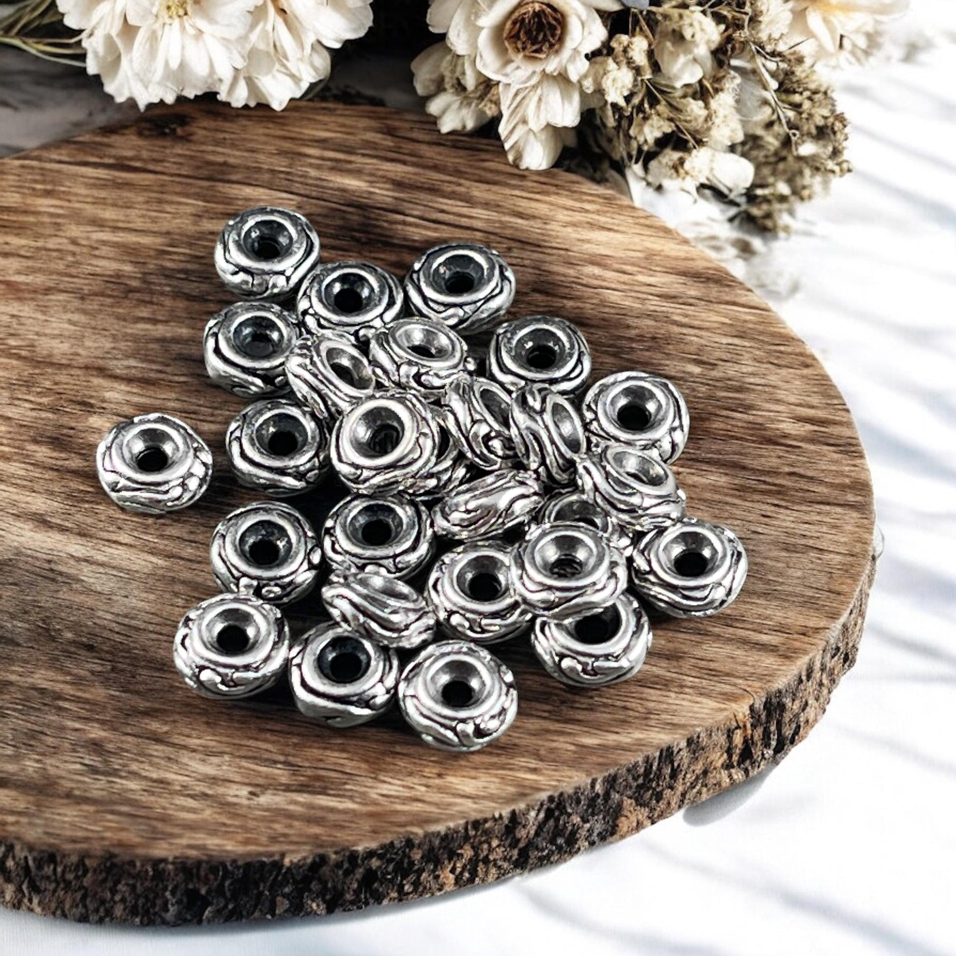 TierraCast Spacer Beads, 6mm Woodland Bead, Antiqued Pewter Rondelle Beads (PF/818-04) * Qty. 10