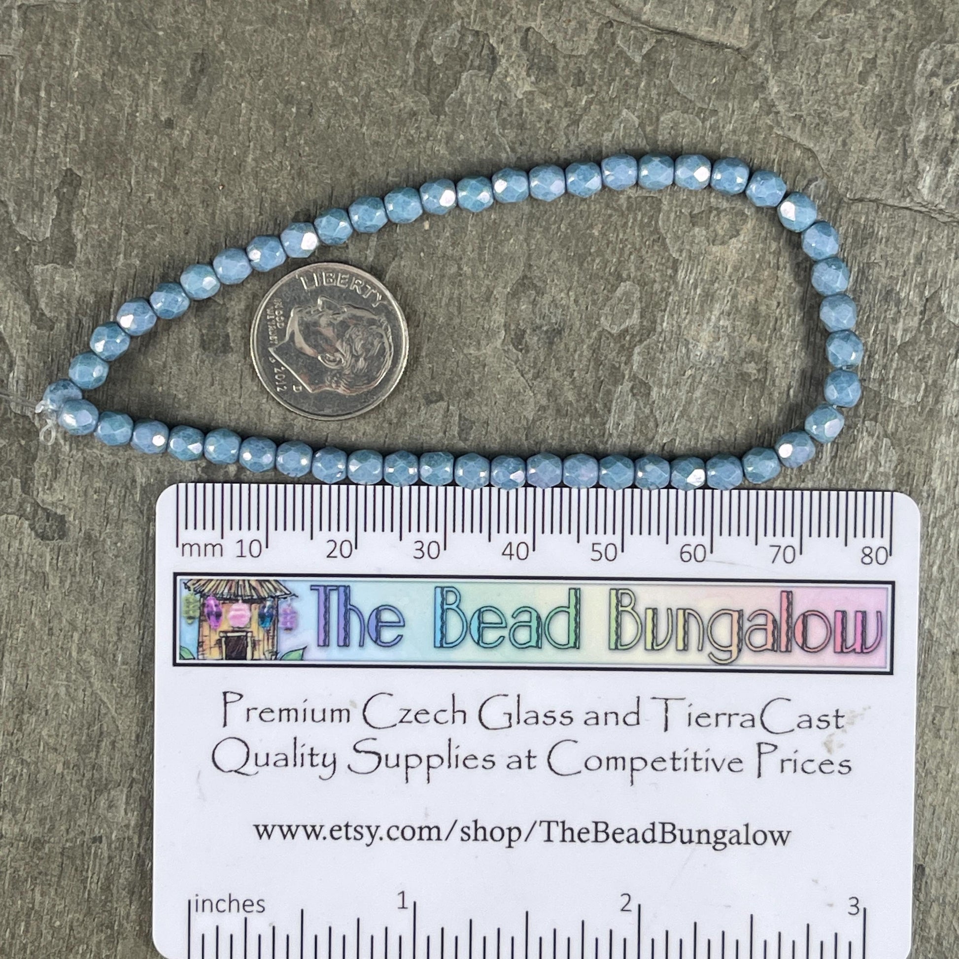 Czech Glass Beads - 4mm Opaque Slate Blue Luster Faceted Glass Beads (FP4/N-124) * Qty. 50