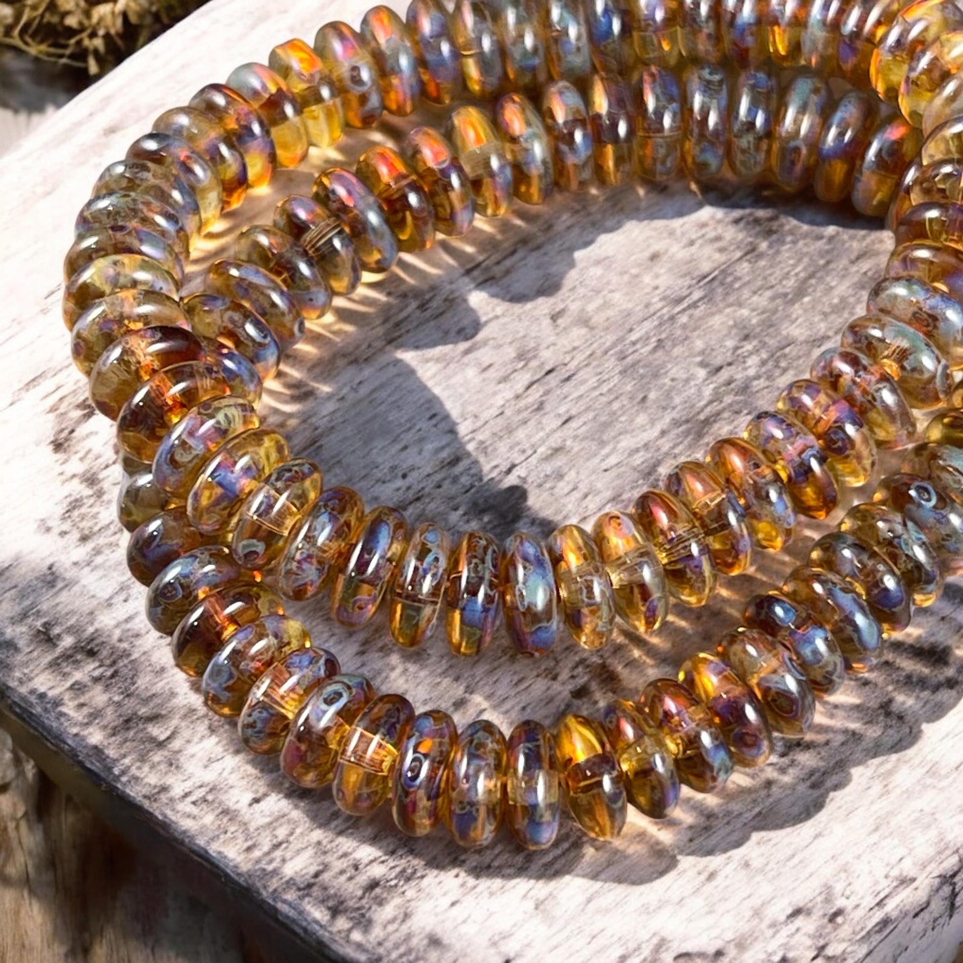 Czech Glass Beads - 6x2mm Heishi Rondelle, Transparent with Full Picasso (DSC/2066) * Qty. 50