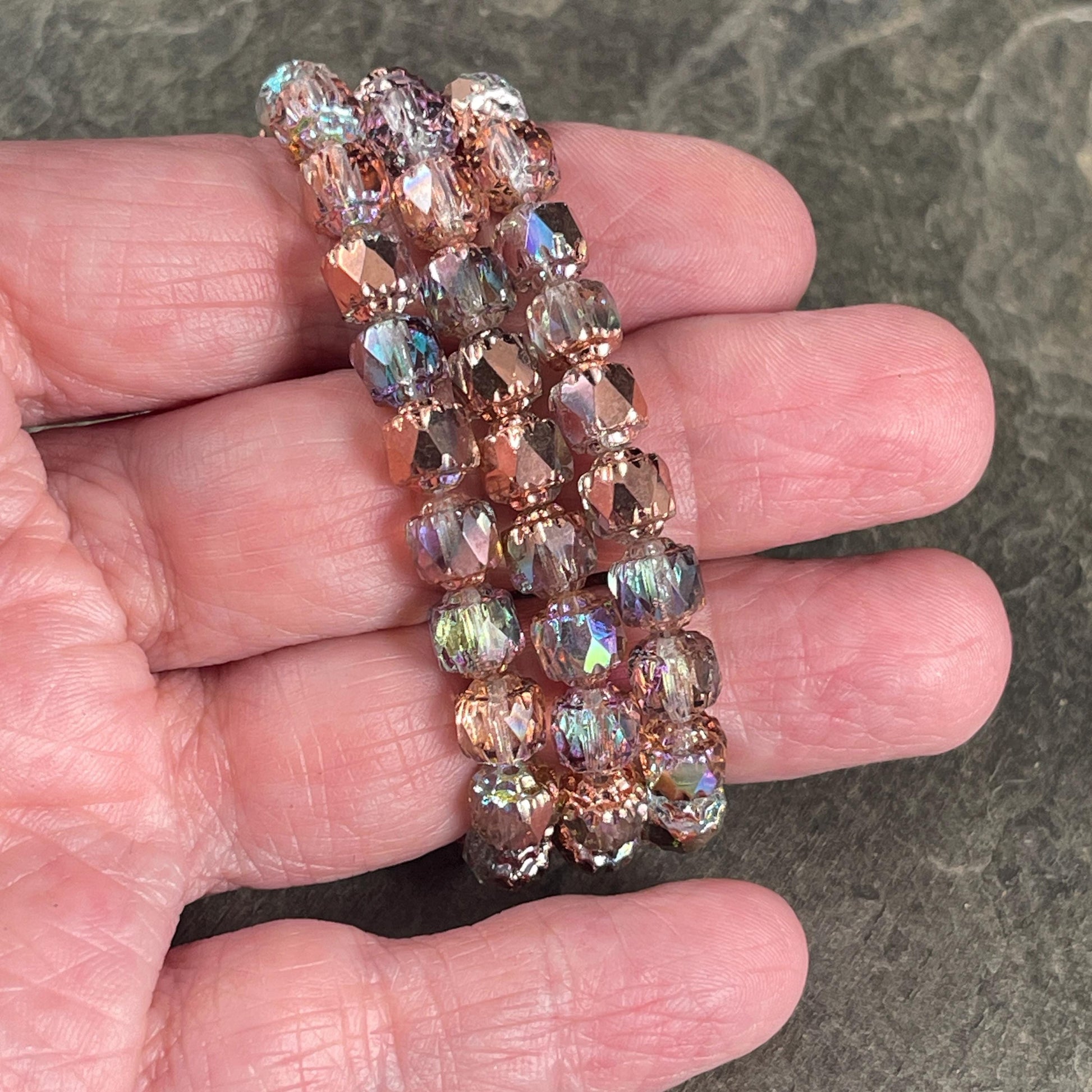 Czech Glass Beads - 6mm Cathedral Faceted Glass Beads, Transparent with Copper Half-Coat and AB Finish (CT6/N-026) * Qty. 20