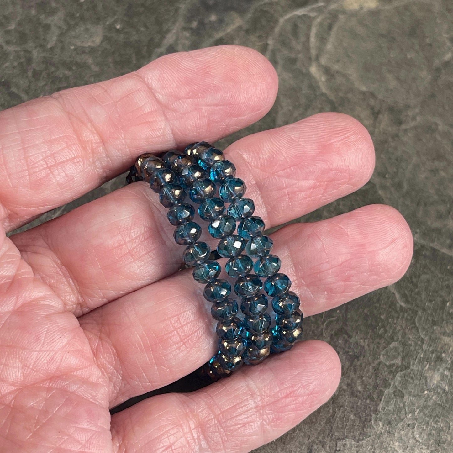 Czech Glass Beads - 5x3mm Faceted Rondelles, Transparent Capri Blue with Bronze Picasso (R5/N-0397) * Qty. 30