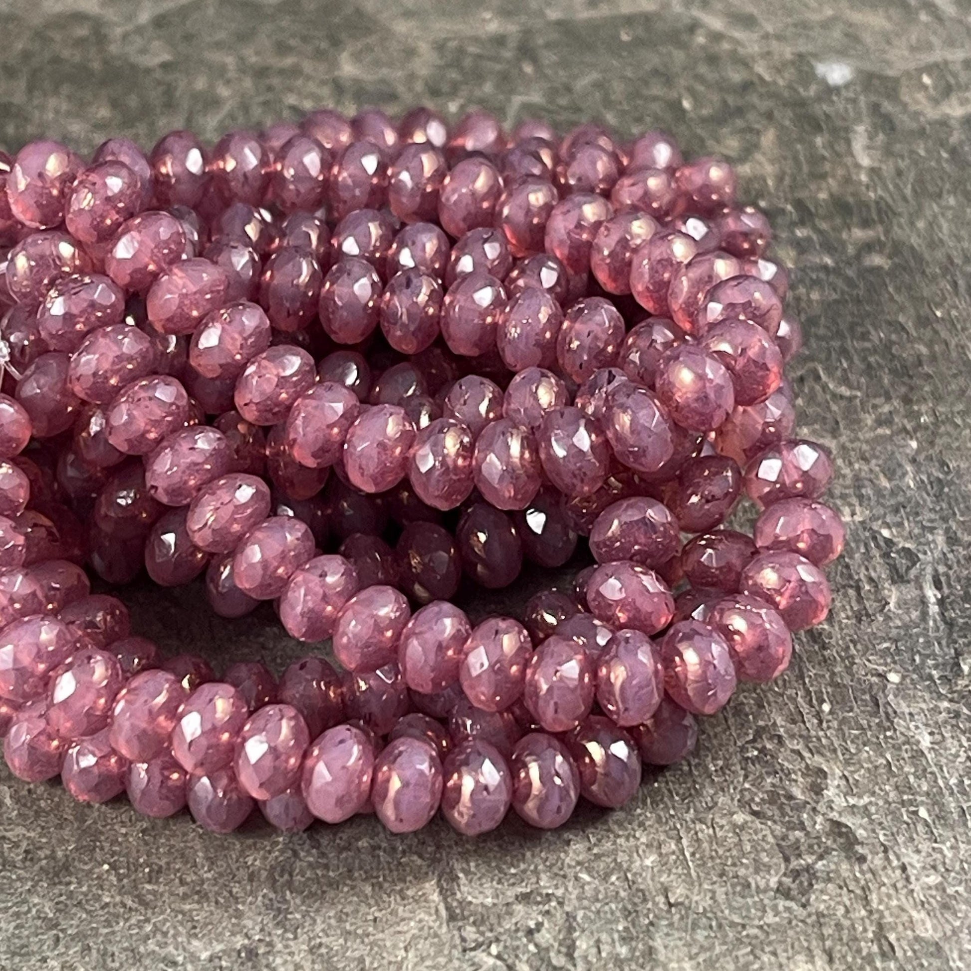 Czech Glass Beads - 5x3mm Faceted Rondelle, Rosewood, Mauve Silk Picasso Beads (R5/N-0718) * Qty. 30