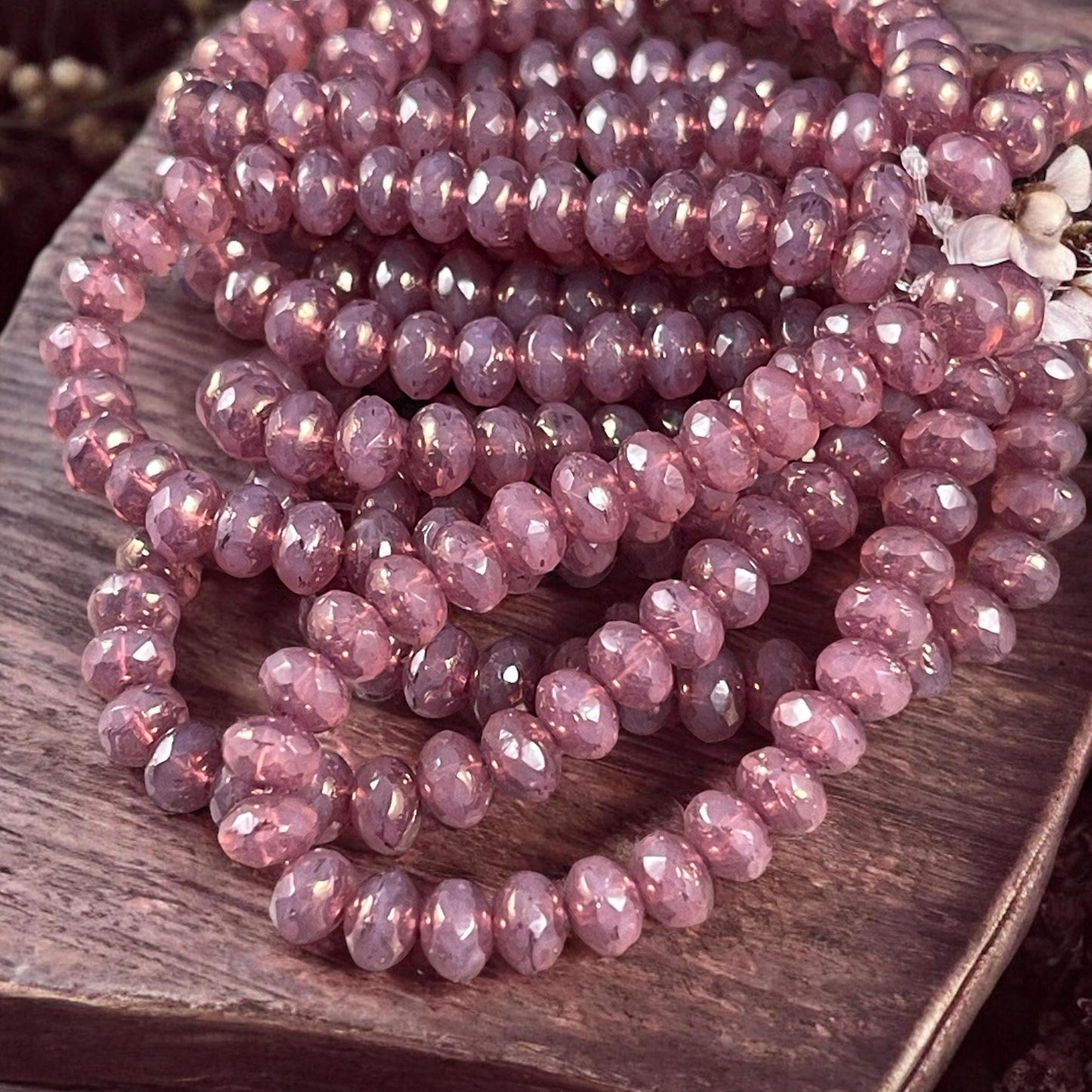 Czech Glass Beads - 5x3mm Faceted Rondelle, Rosewood, Mauve Silk Picasso Beads (R5/N-0718) * Qty. 30