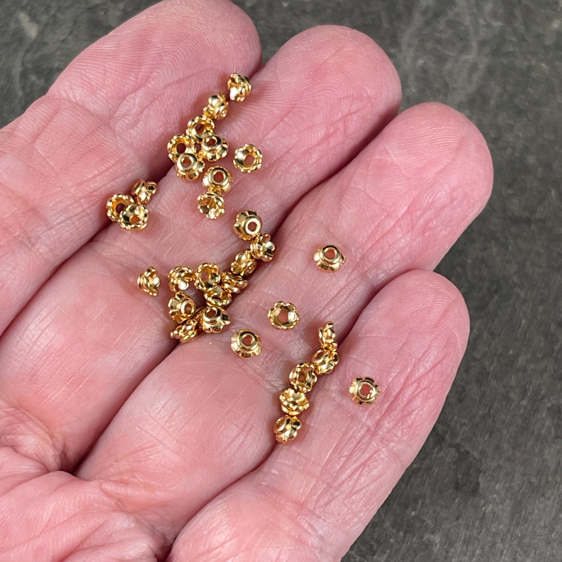 TierraCast Gold 3.5mm Bead Caps - TINY 24k Gold Plated Bead Caps, Scalloped Petals (PF/790-12) * Qty. 50