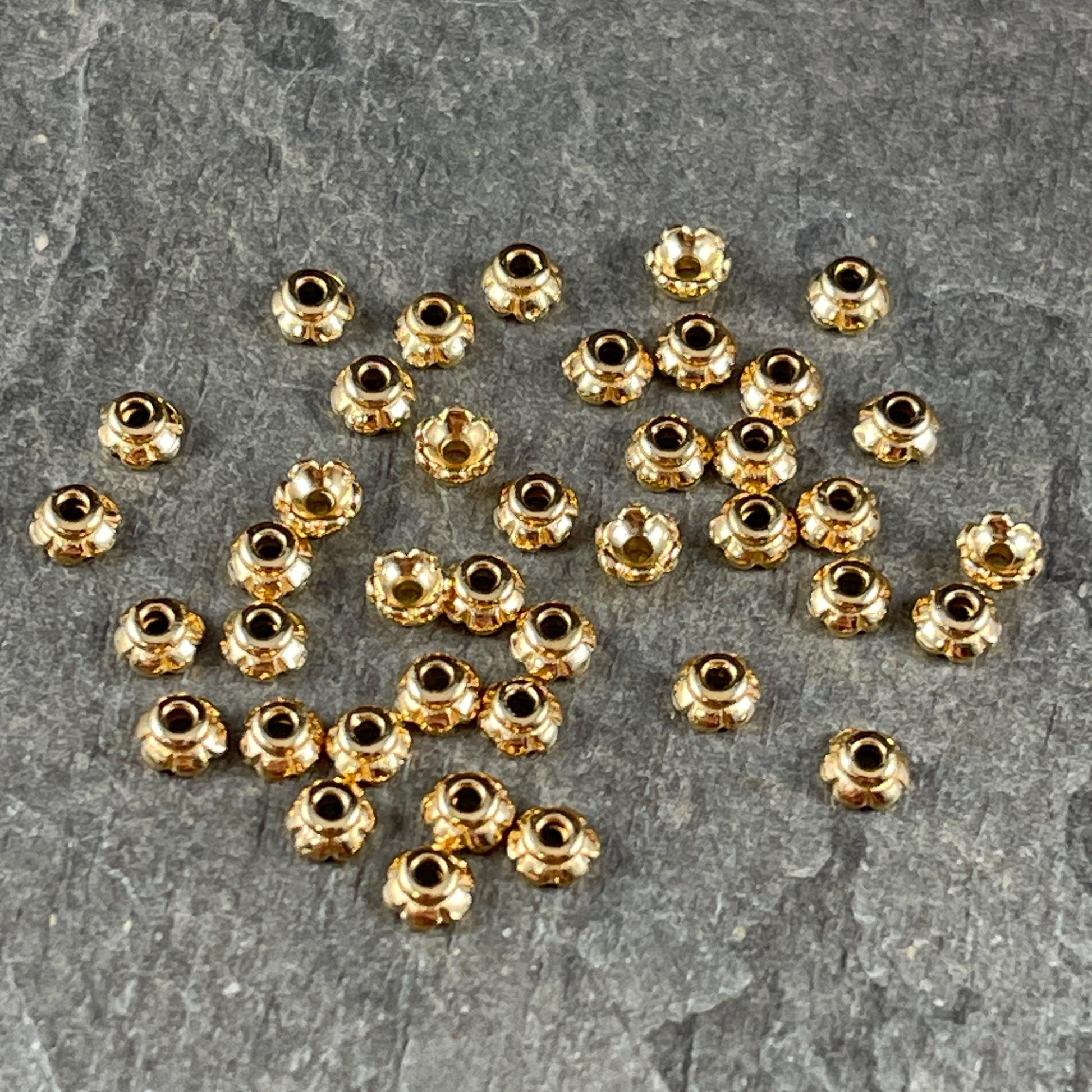 TierraCast Gold 3.5mm Bead Caps - TINY 24k Gold Plated Bead Caps, Scalloped Petals (PF/790-12) * Qty. 50