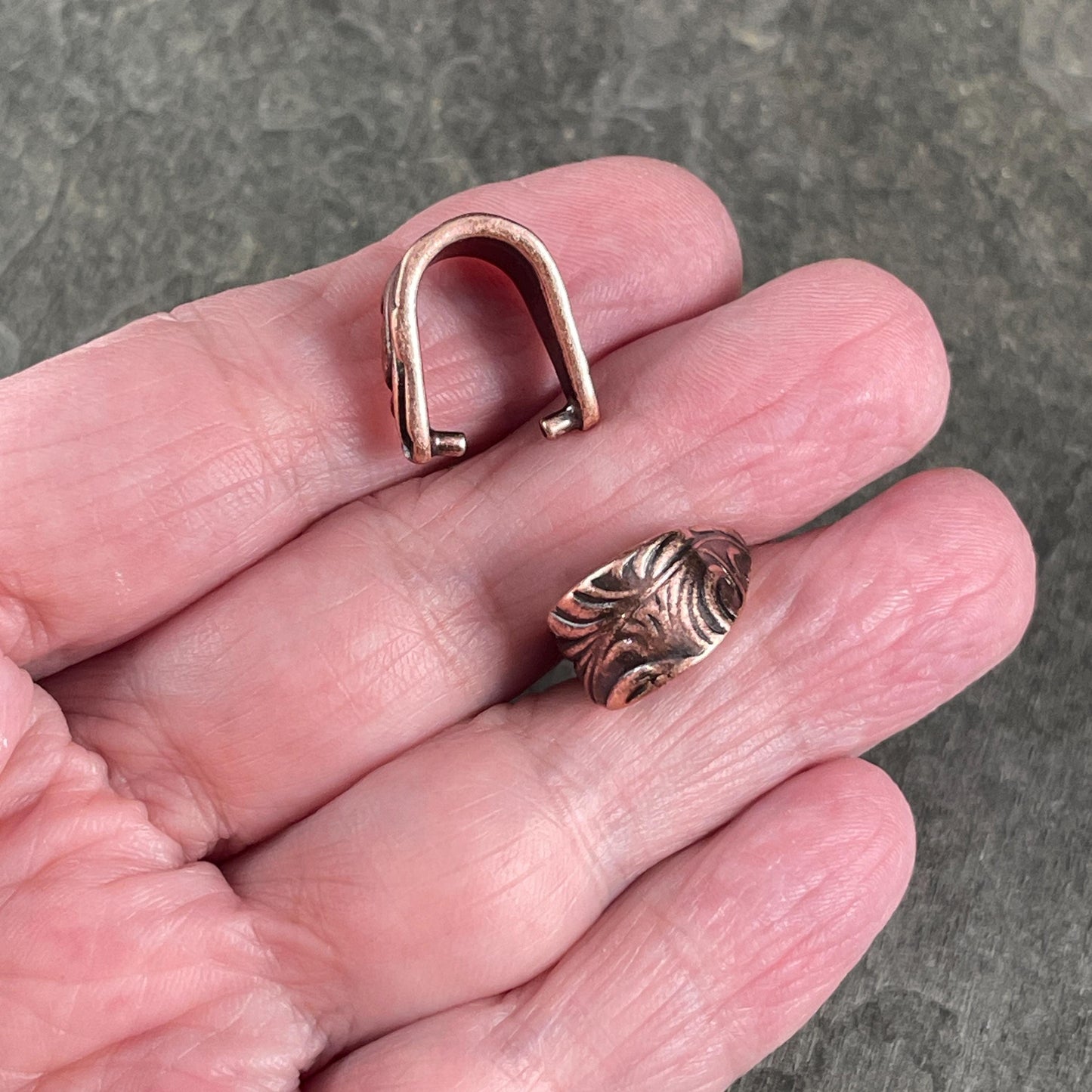 TierraCast Antiqued Copper Jardin Bail, Large 15.5mm Copper Pinch Bail with 12mm Grip Length (PF/886-87) * Qty. 2