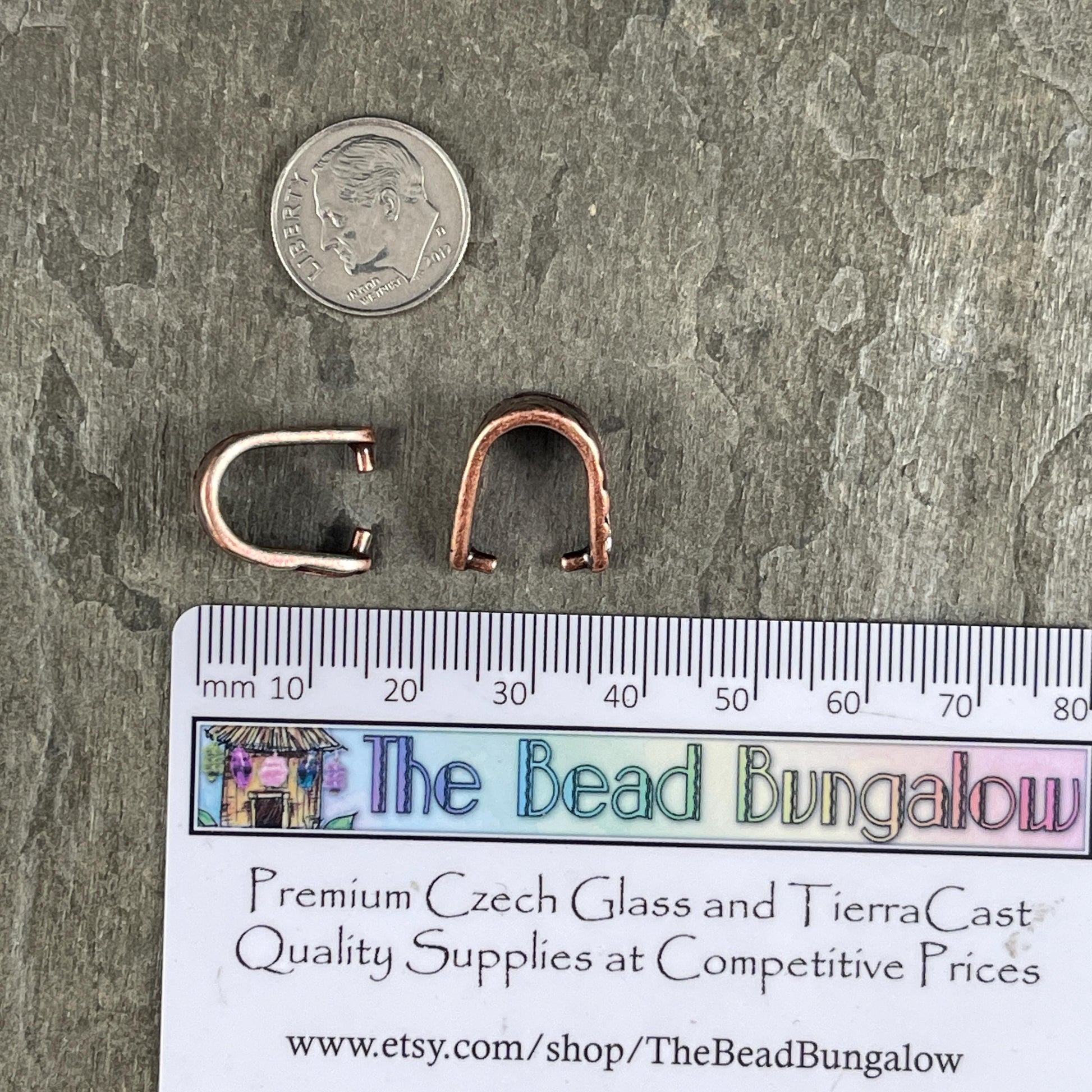 TierraCast Antiqued Copper Jardin Bail, Large 15.5mm Copper Pinch Bail with 12mm Grip Length (PF/886-87) * Qty. 2