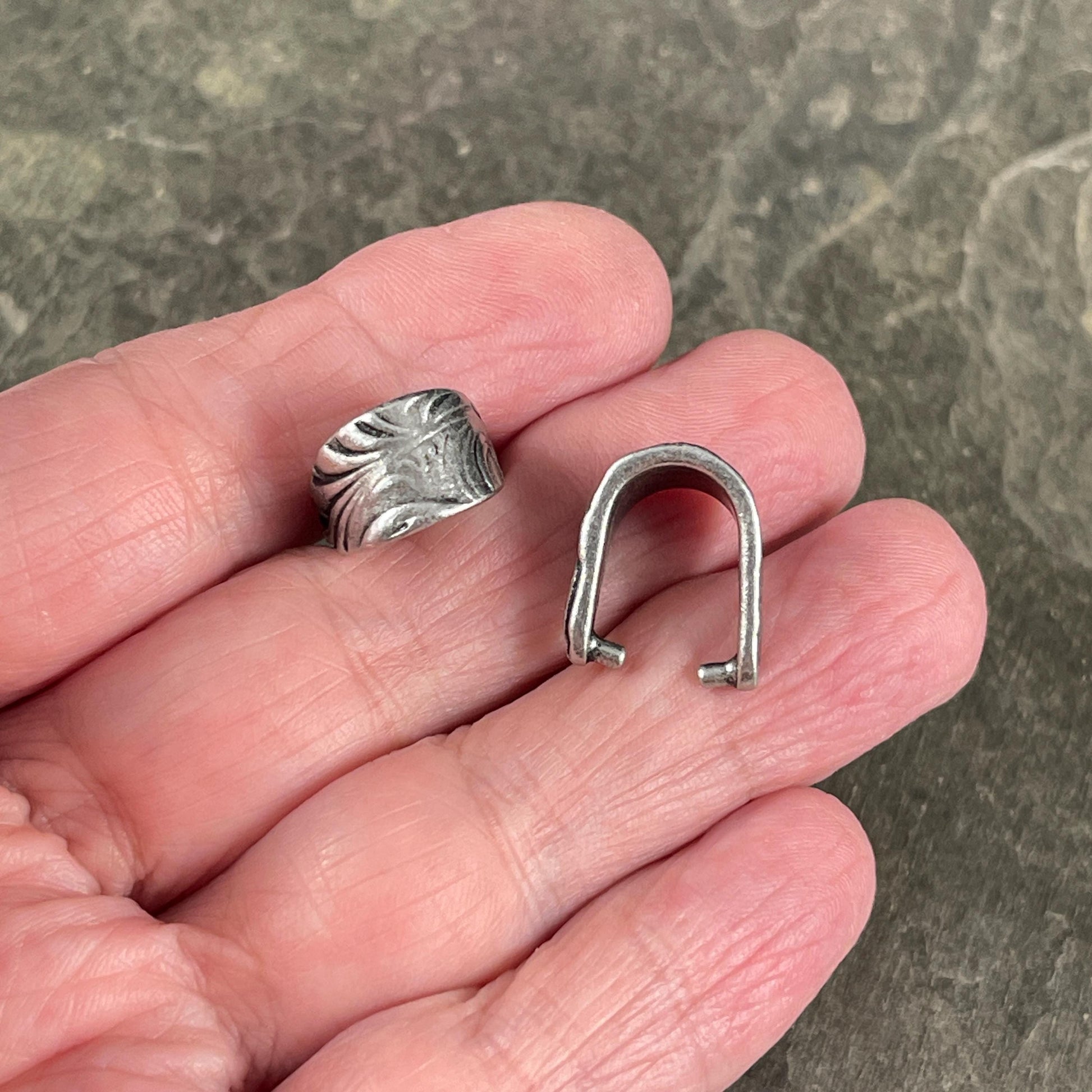 TierraCast Antiqued Pewter Jardin Bail, Large 15.5mm Silver Pinch Bail with 12mm Grip Length (PF/886-04) * Qty. 2