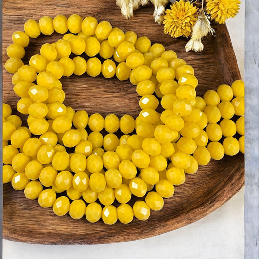 Opaque Yellow 8x6mm Rondelle, Sunflower Yellow Faceted Glass Beads (SUNFLOWER-8) * 36 Beads