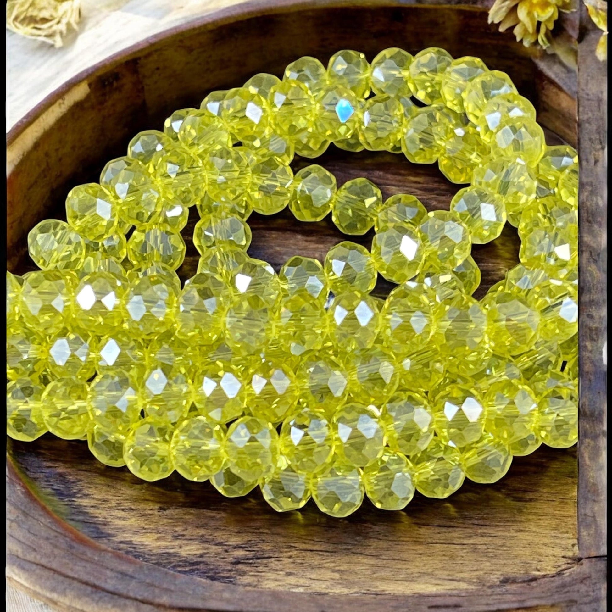 Transparent Yellow 8x6mm Rondelle, Bright Lemon Yellow Faceted Glass Beads with AB Finish (LemonAB-8) * 36 Beads