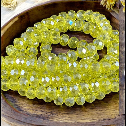 Transparent Yellow 8x6mm Rondelle, Bright Lemon Yellow Faceted Glass Beads with AB Finish (LemonAB-8) * 36 Beads