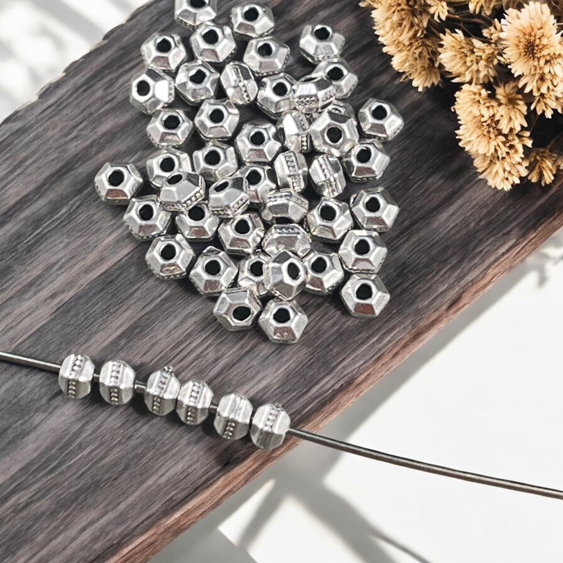 TierraCast 3mm Tiny Faceted Hexagon Bead, Antiqued Silver-Plated Pewter (PF/392-77) * Qty. 50