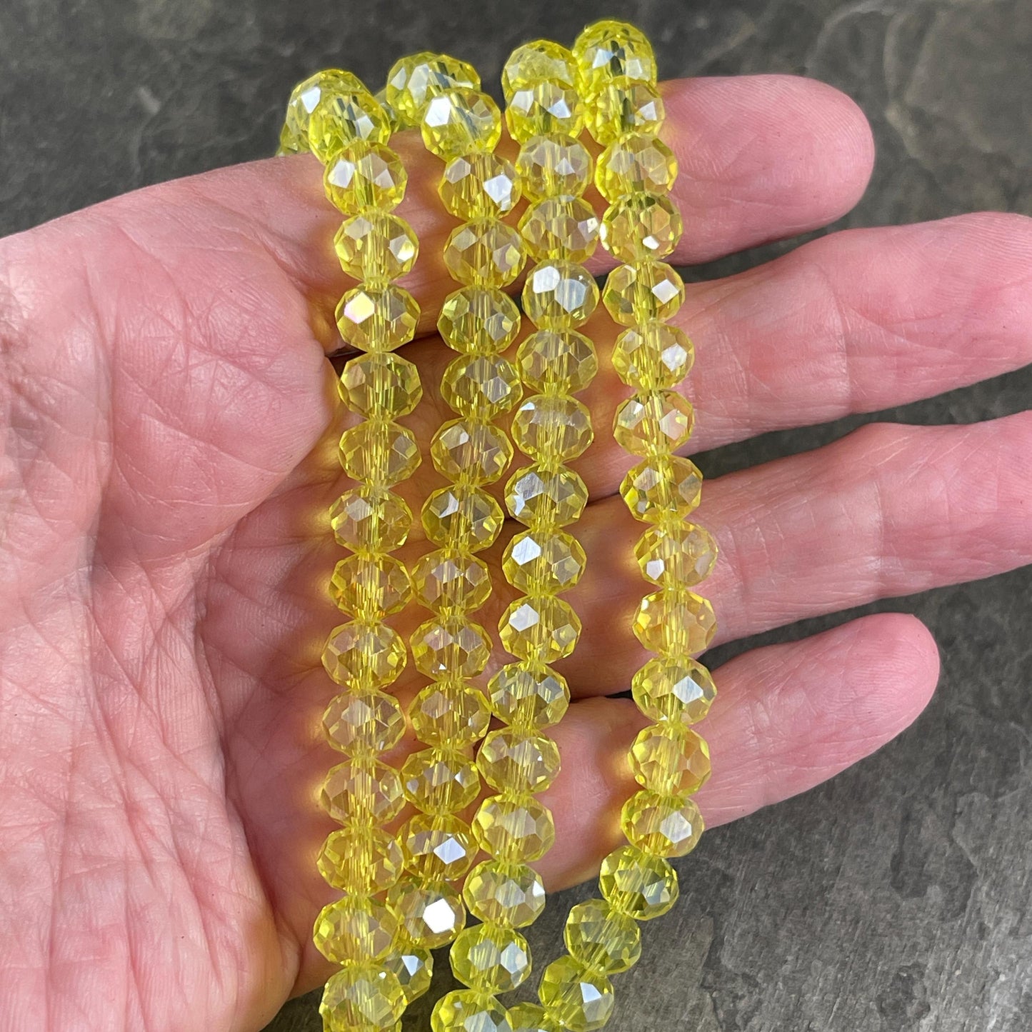 Transparent Yellow 8x6mm Rondelle, Bright Lemon Yellow Faceted Glass Beads with AB Finish (LemonAB-8) * 36 Beads