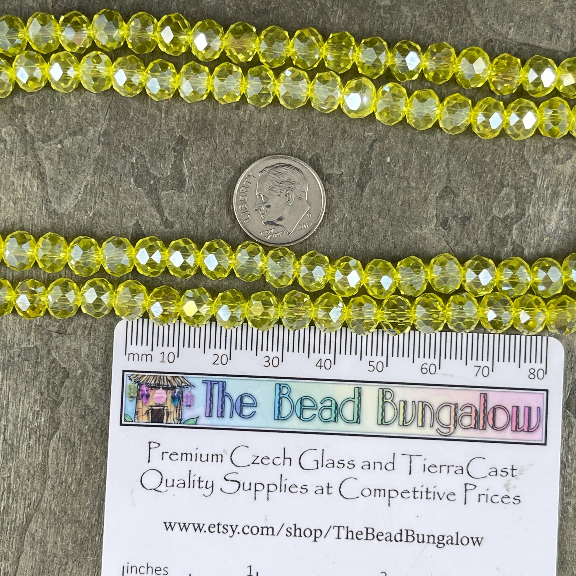 Transparent Yellow 8x6mm Rondelle, Bright Lemon Yellow Faceted Glass Beads with AB Finish (LemonAB-8) * 36 Beads