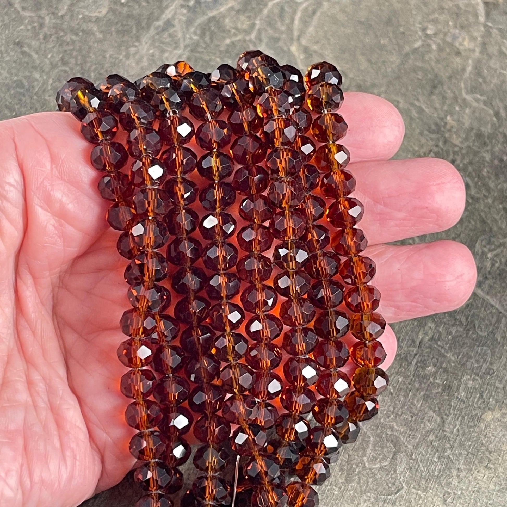 Transparent Dark Brown 8x6mm Rondelle, Root Beer Brown Faceted Glass Beads (DkTopaz-8) * 36 Beads