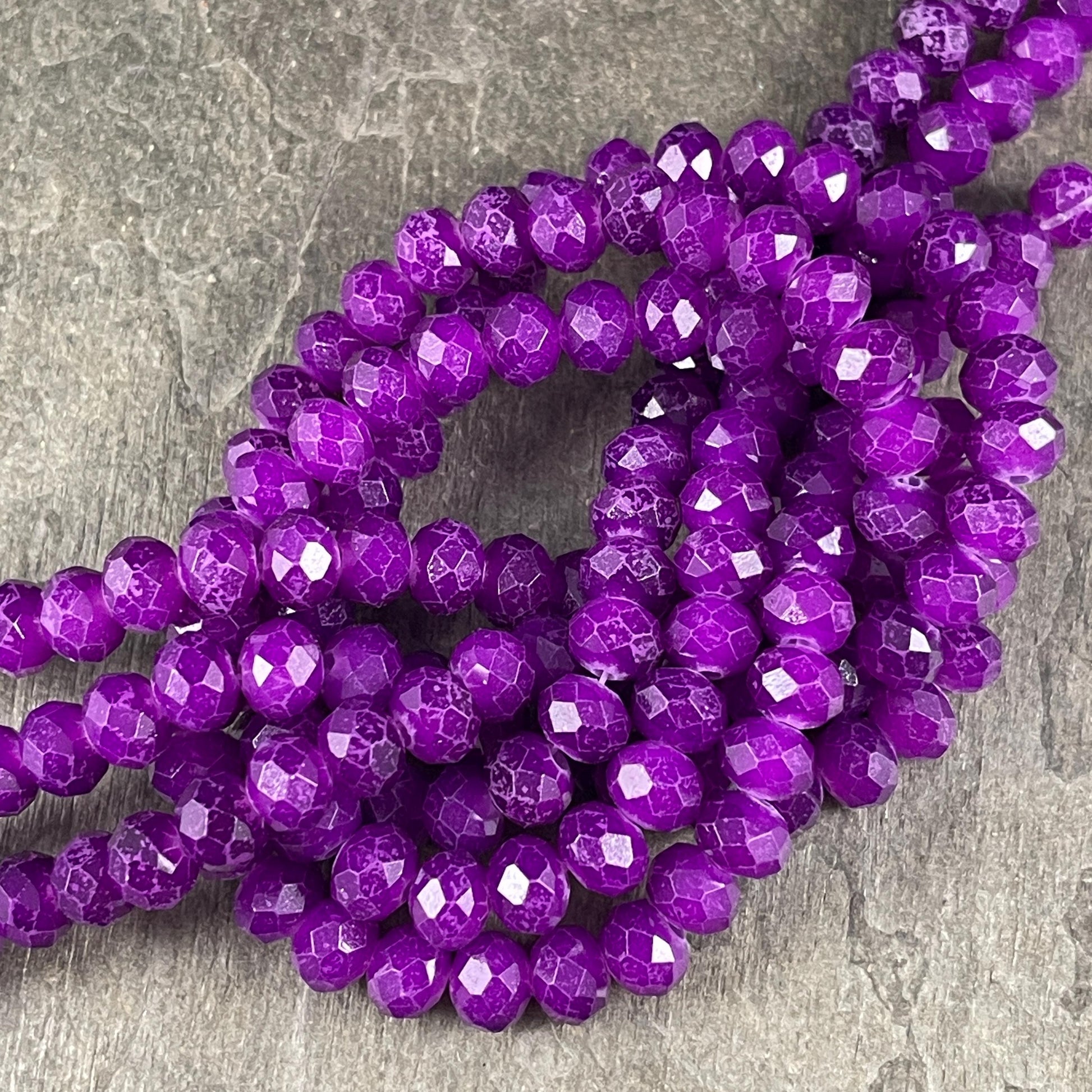 Neon Purple 8x6mm Rondelle, Bright Purple Faceted Glass Beads (NeonPurple-8) * 36 Beads