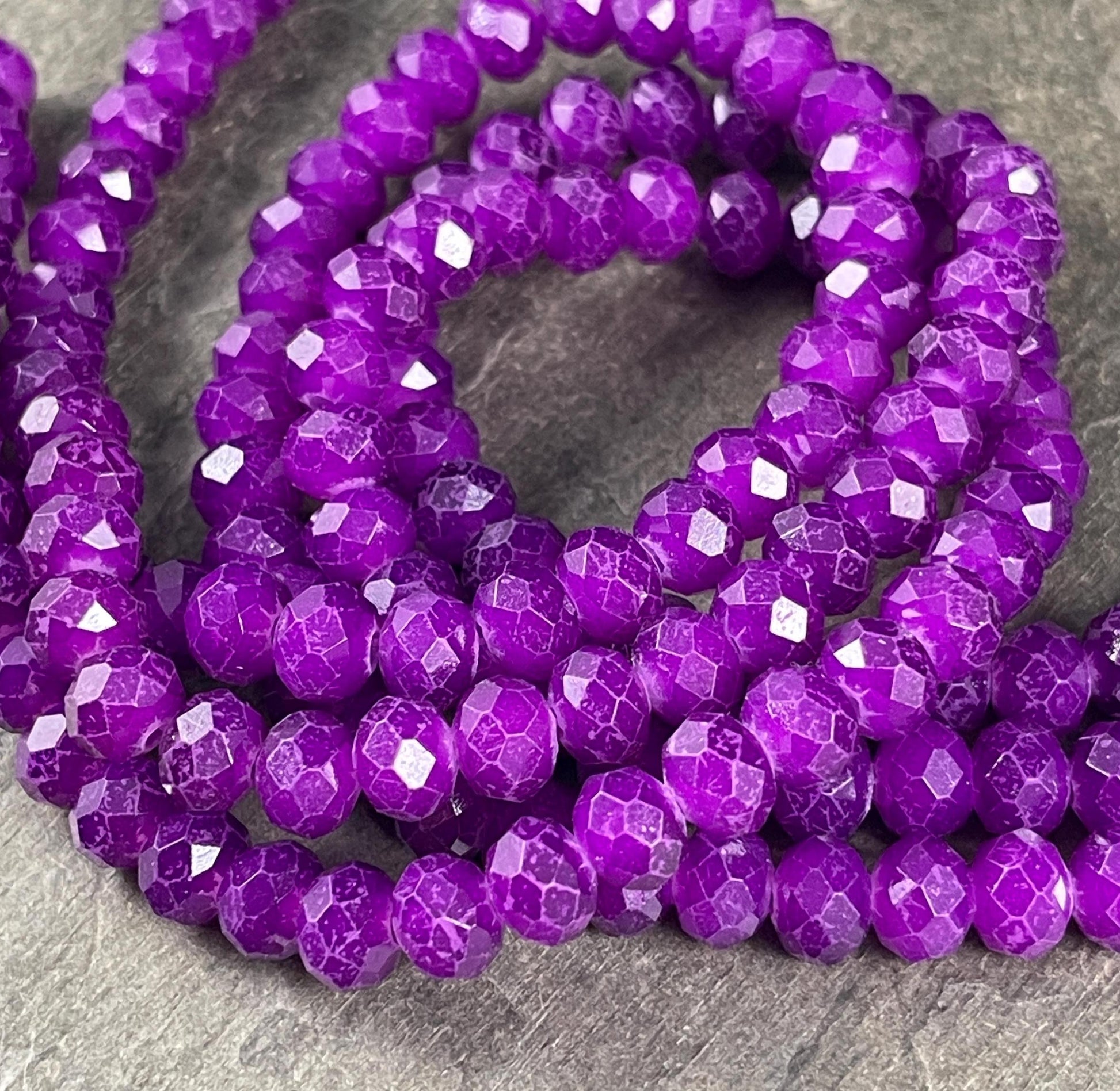 Neon Purple 8x6mm Rondelle, Bright Purple Faceted Glass Beads (NeonPurple-8) * 36 Beads