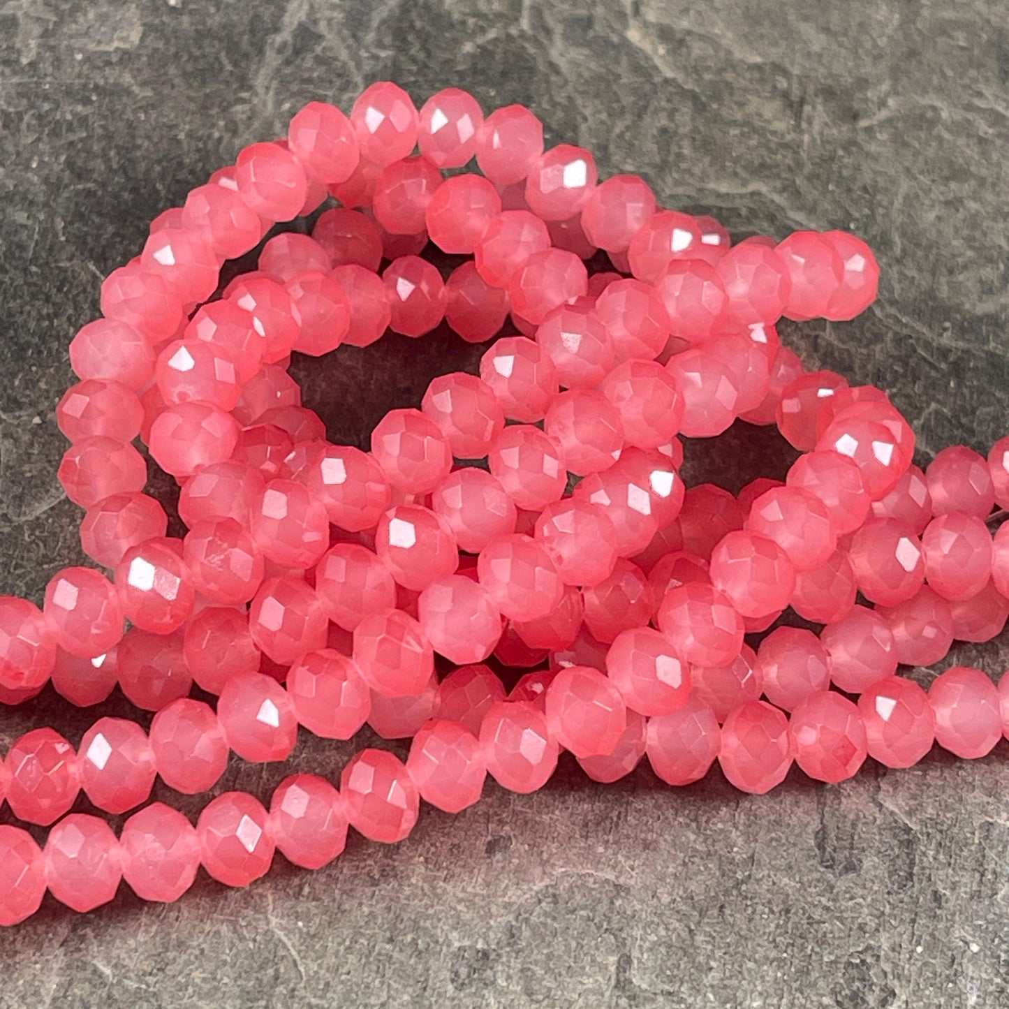 Watermelon Pink 8x6mm Rondelle, Dark Faceted Glass Beads (Watermelon-8) * 36 Beads