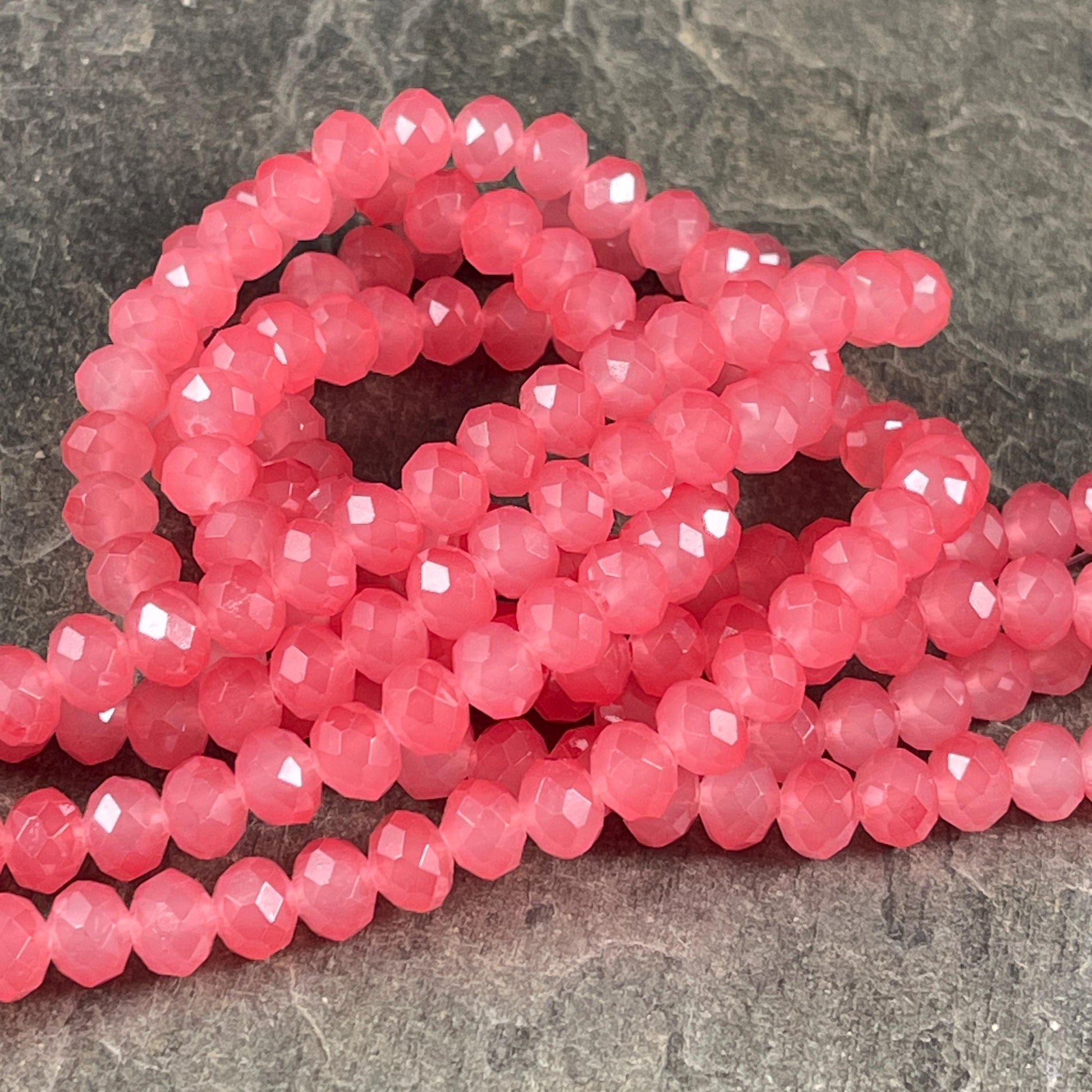 Watermelon Pink 8x6mm Rondelle, Dark Faceted Glass Beads (Watermelon-8) * 36 Beads