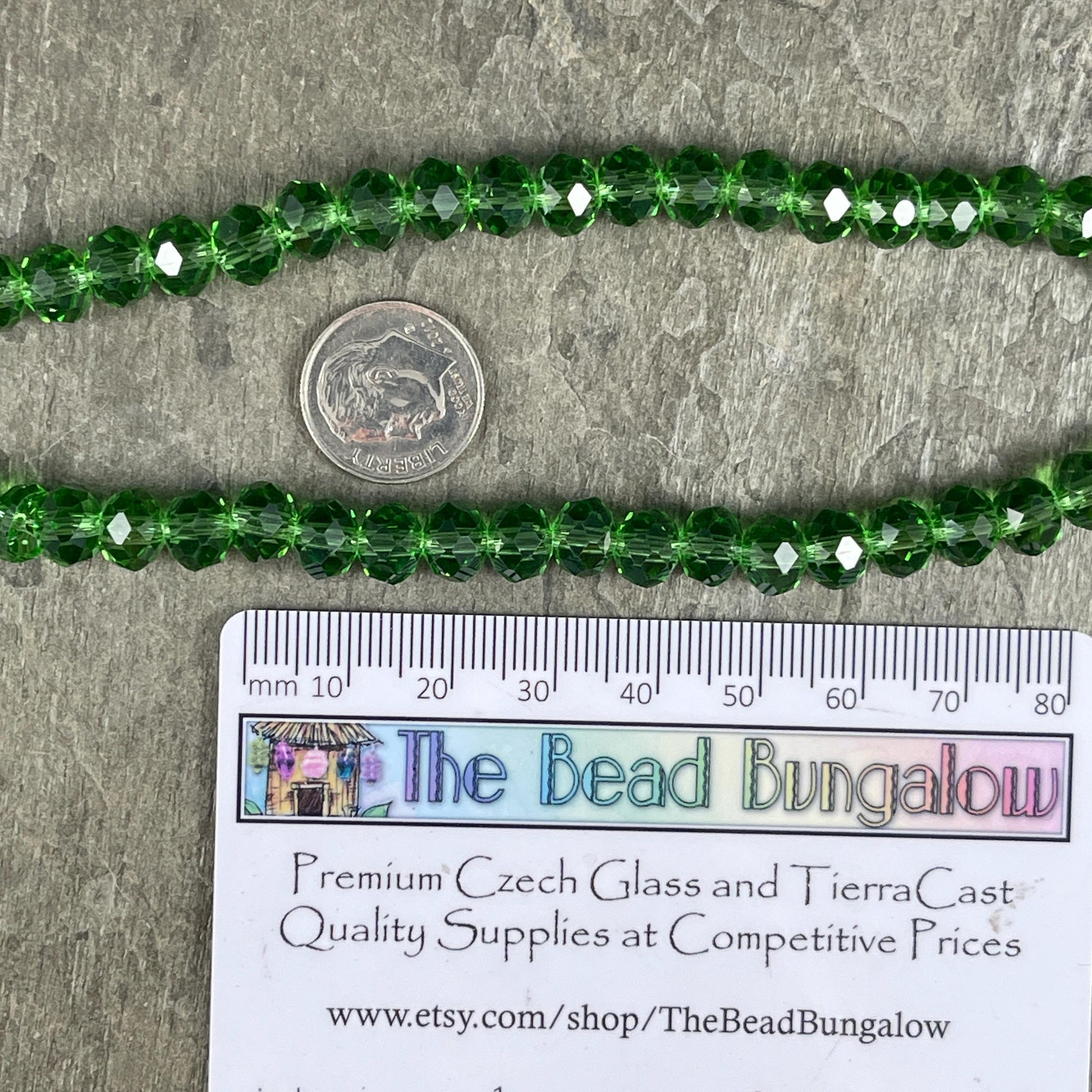 Transparent Green 8x6mm Rondelle, Grass Green Faceted Glass Beads (GreenGrass-8) * 36 Beads