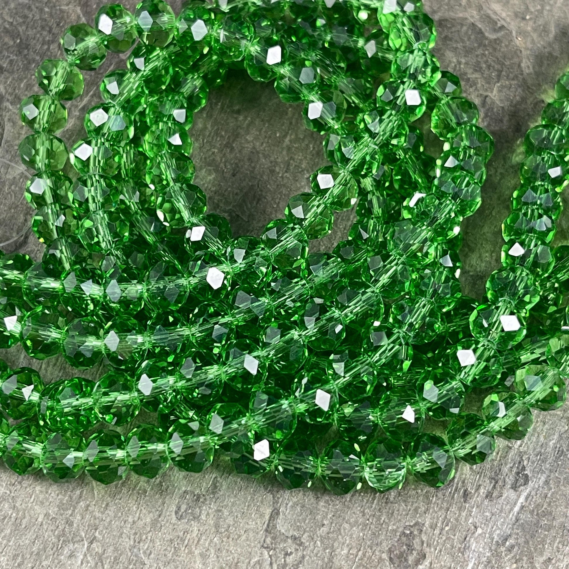 Transparent Green 8x6mm Rondelle, Grass Green Faceted Glass Beads (GreenGrass-8) * 36 Beads