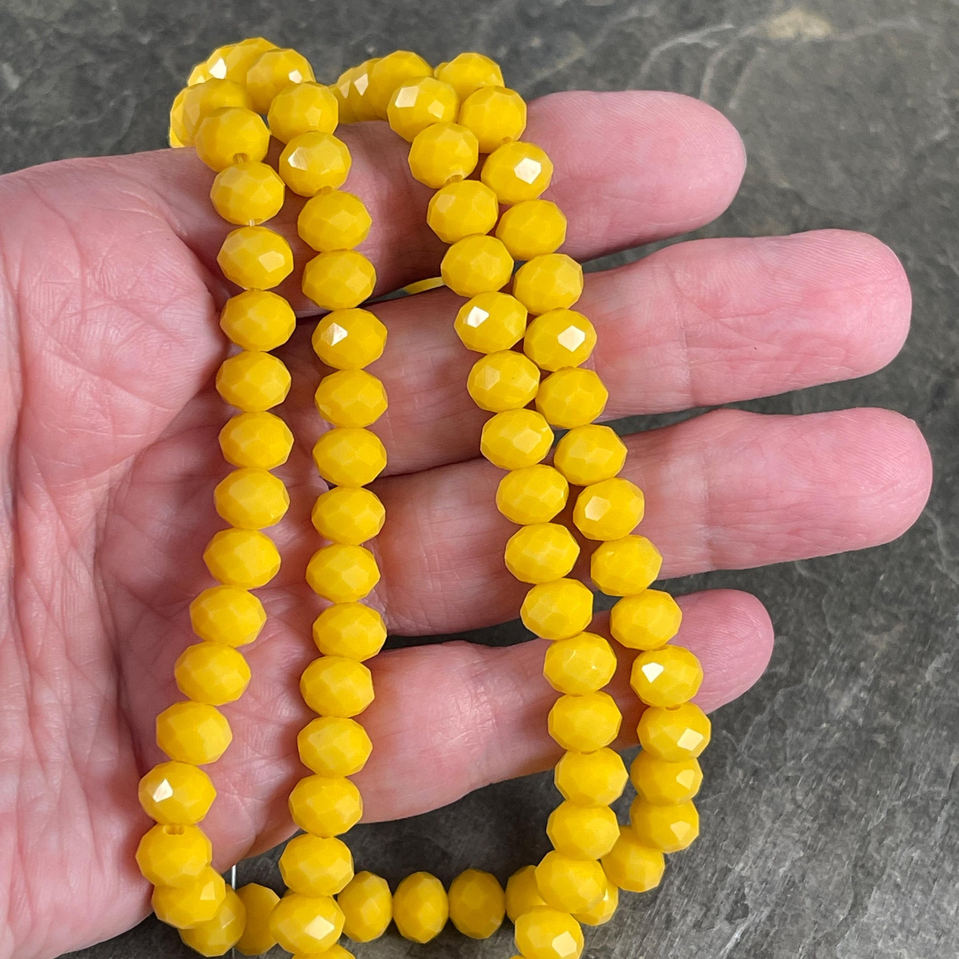 Opaque Yellow 8x6mm Rondelle, Sunflower Yellow Faceted Glass Beads (SUNFLOWER-8) * 36 Beads
