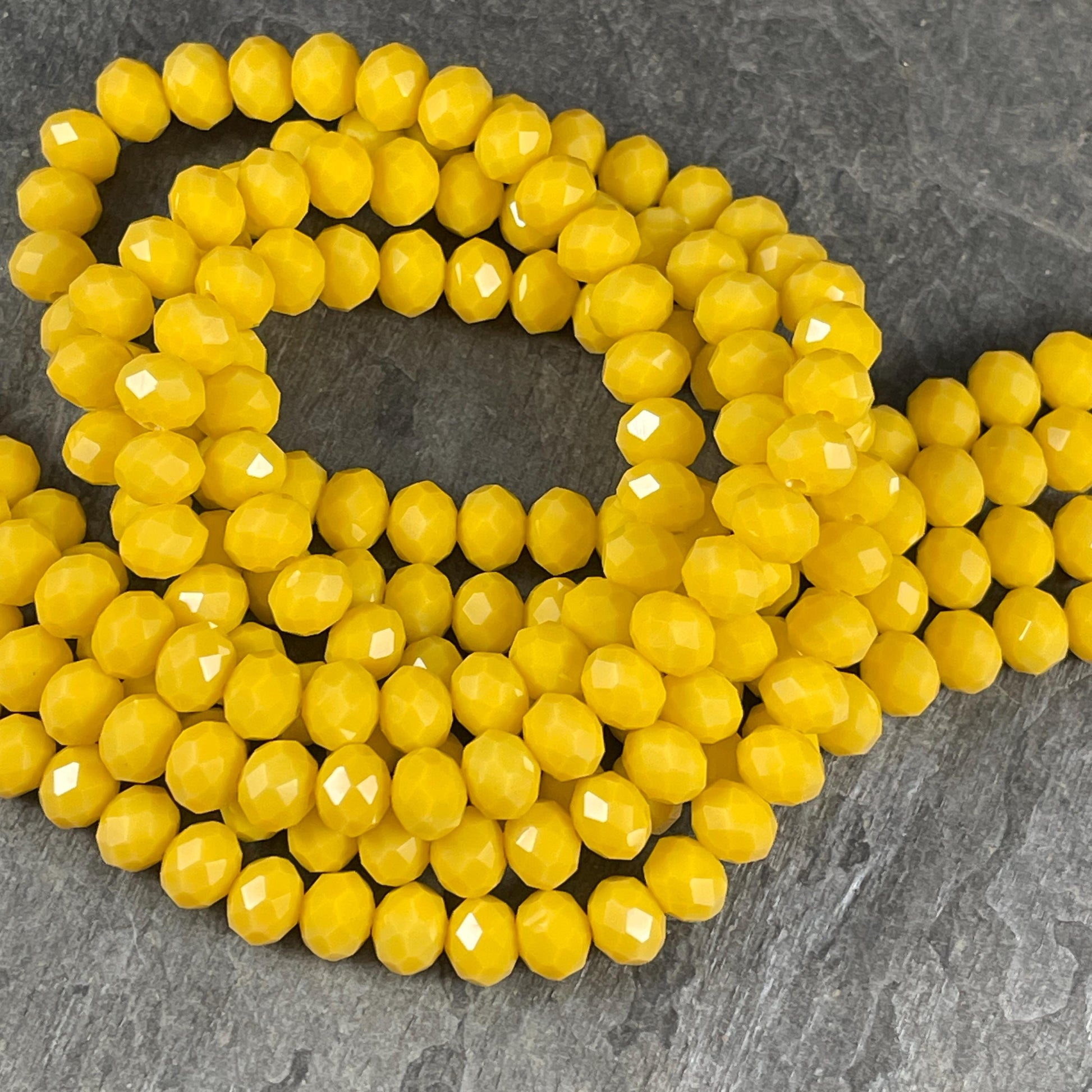 Opaque Yellow 8x6mm Rondelle, Sunflower Yellow Faceted Glass Beads (SUNFLOWER-8) * 36 Beads