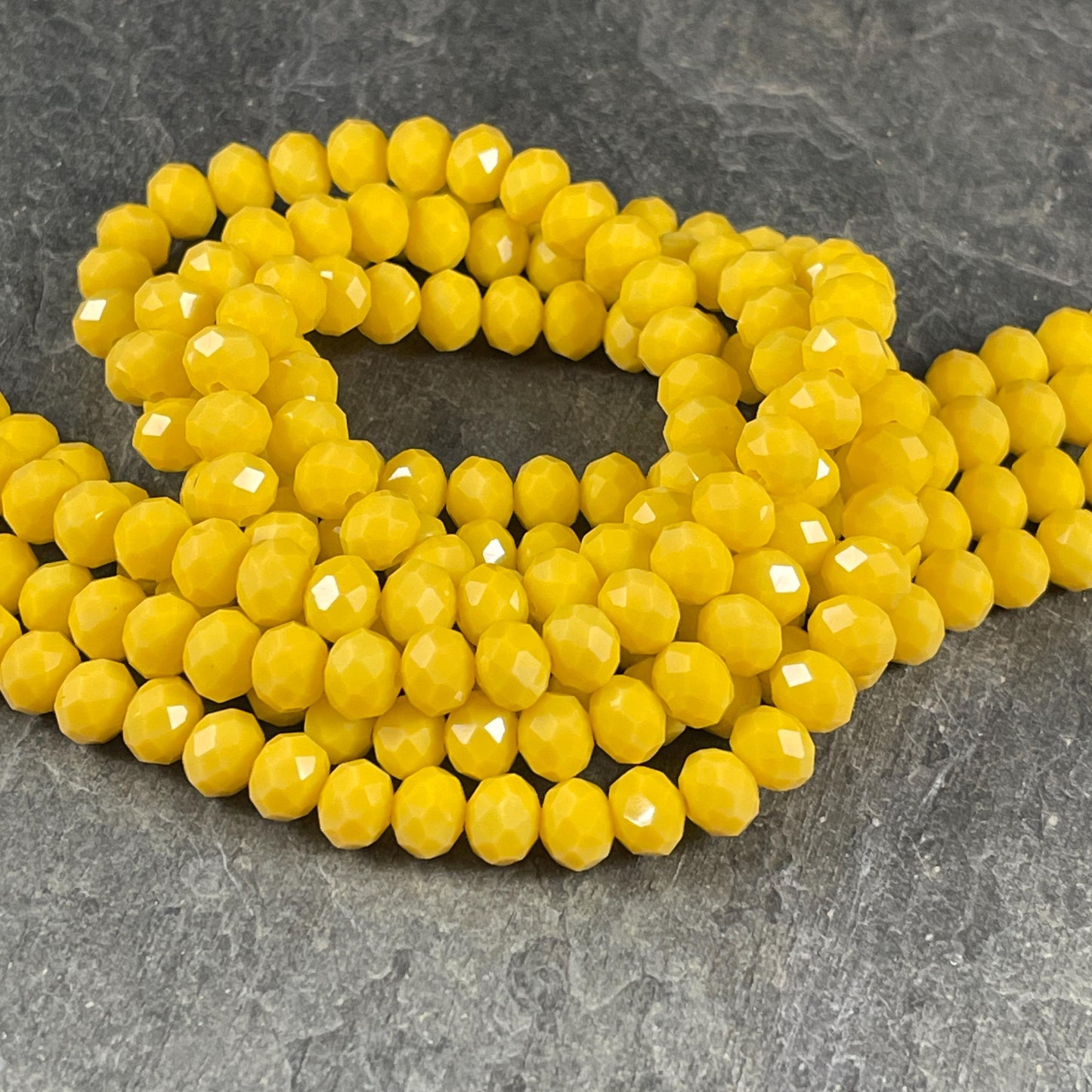 Opaque Yellow 8x6mm Rondelle, Sunflower Yellow Faceted Glass Beads (SUNFLOWER-8) * 36 Beads