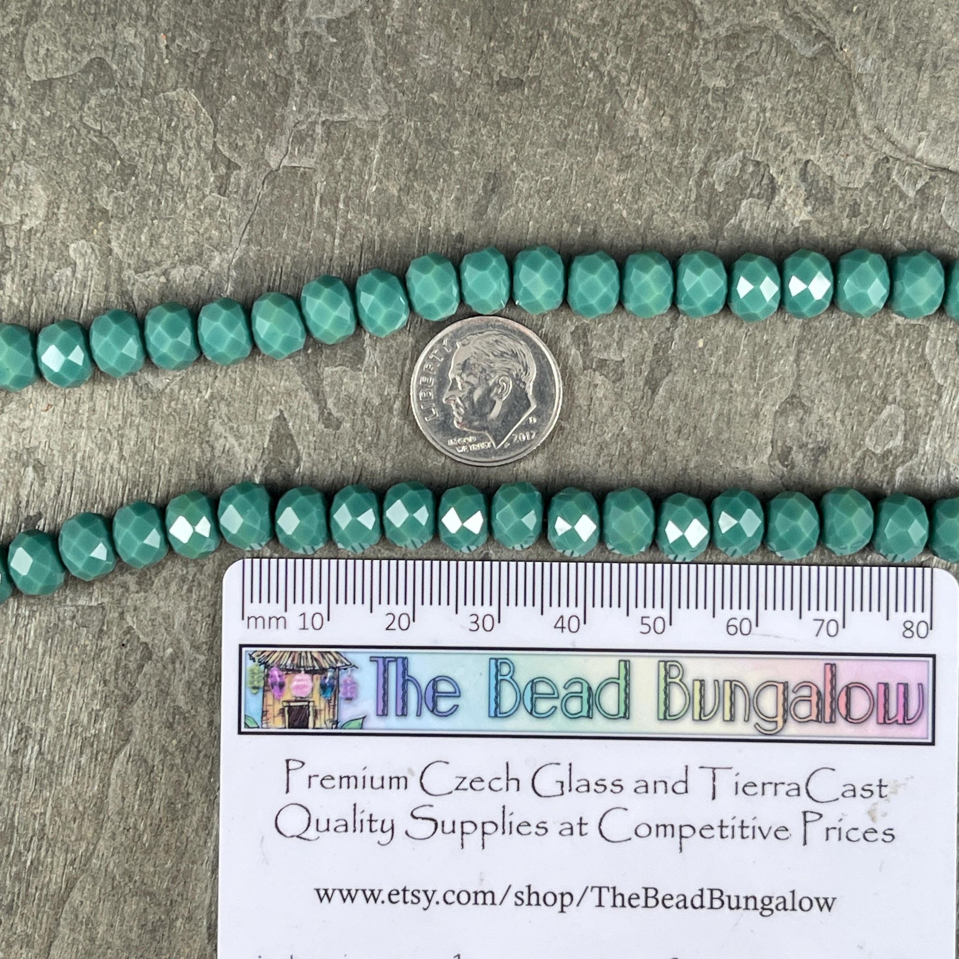 Dark Turquoise 8x6mm Rondelle, Turquoise Green Faceted Glass Beads (DkTurq-8) * 36 Beads