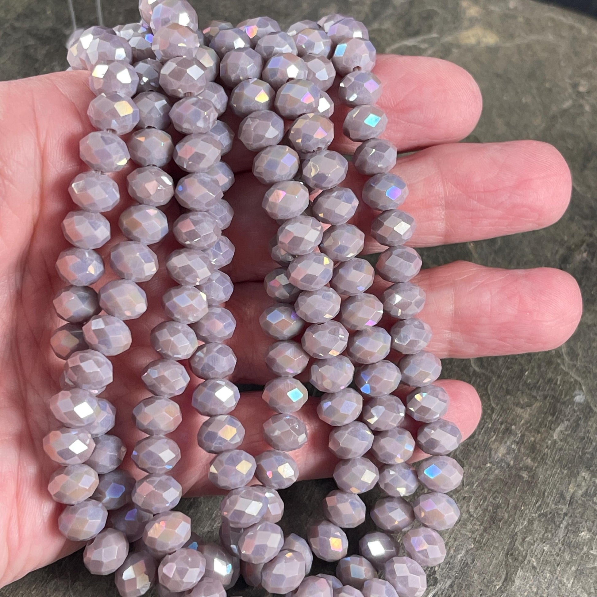 Taupe 8x6mm Rondelle, Smokey Taupe Faceted Glass Beads with AB Finish (TaupeAB-8) * 36 Beads