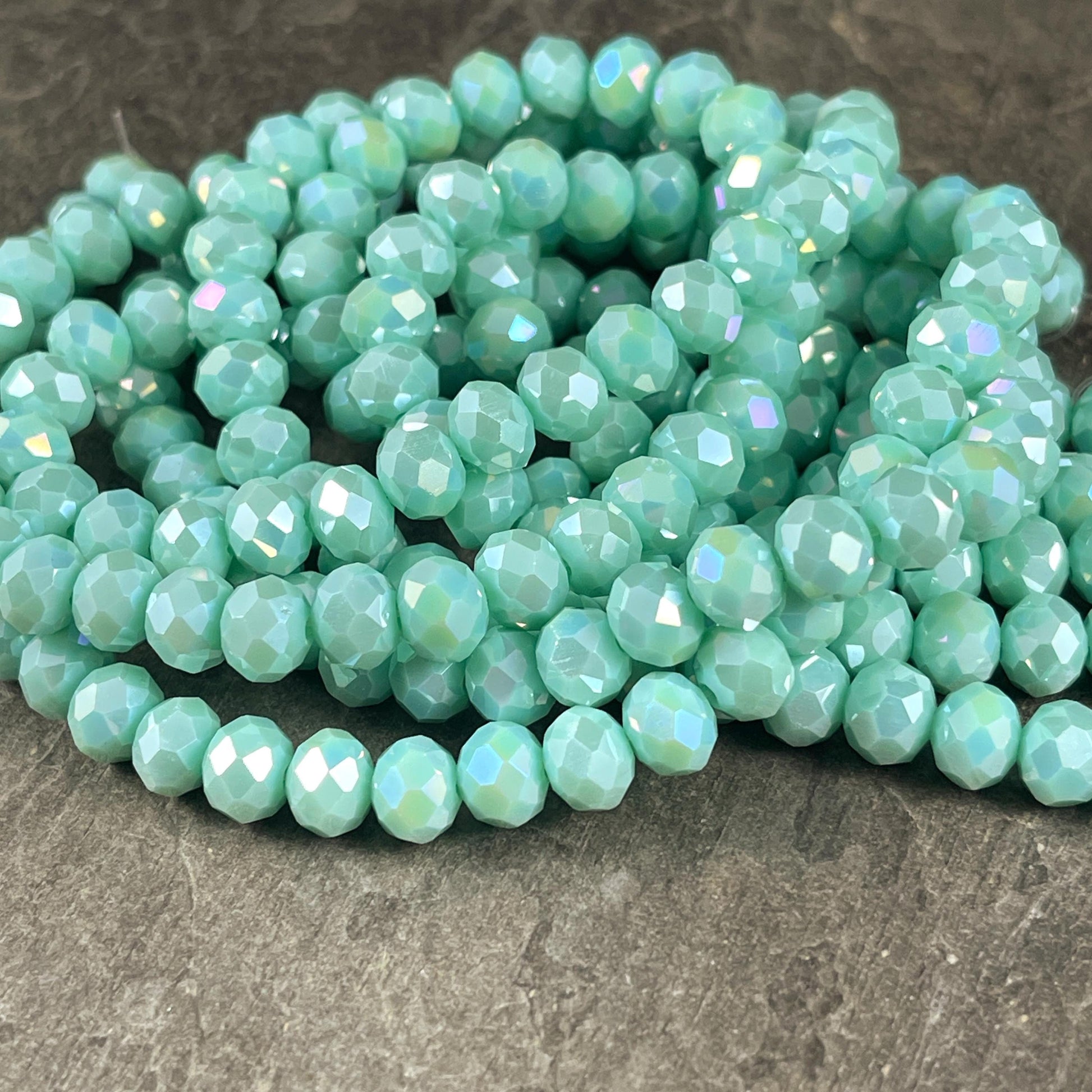 Mint Blue 8x6mm Rondelle, Opaque Mint Faceted Glass Beads (MintAB-8) * 36 Beads