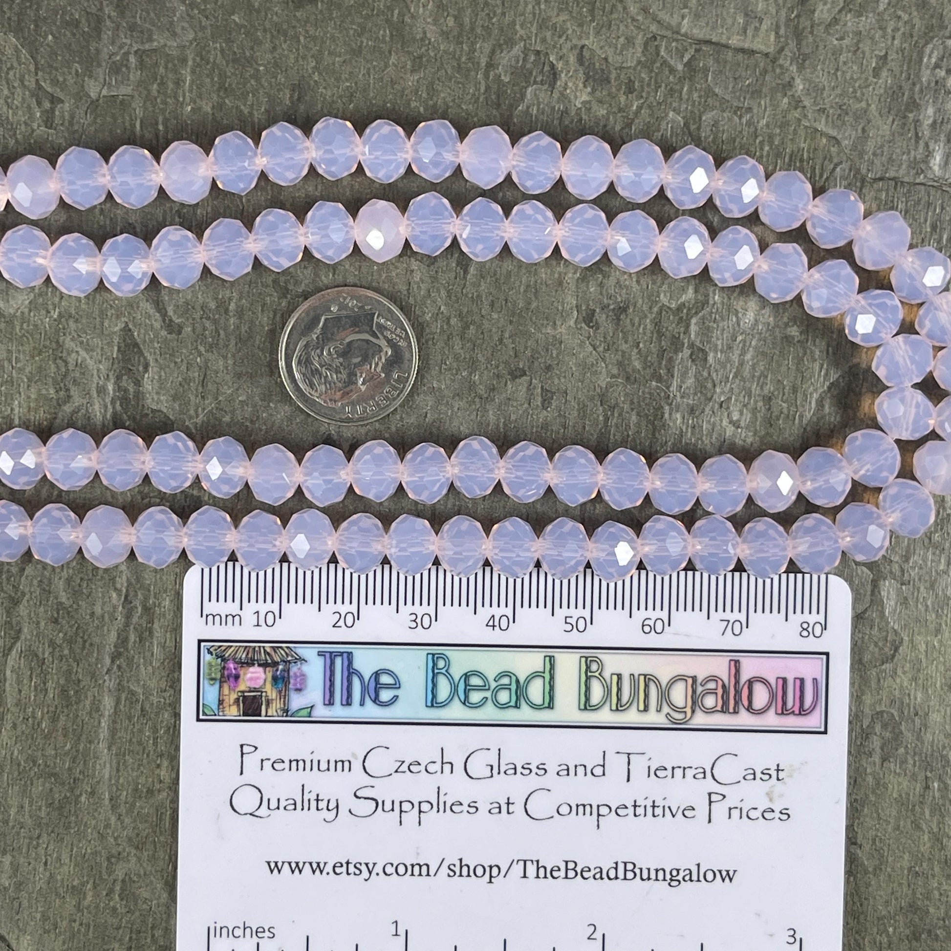 Pale Pink 8x6mm Rondelle, Milky Rose Pink Faceted Glass Beads with AB Finish (MilkyRose-8) * 36 Beads