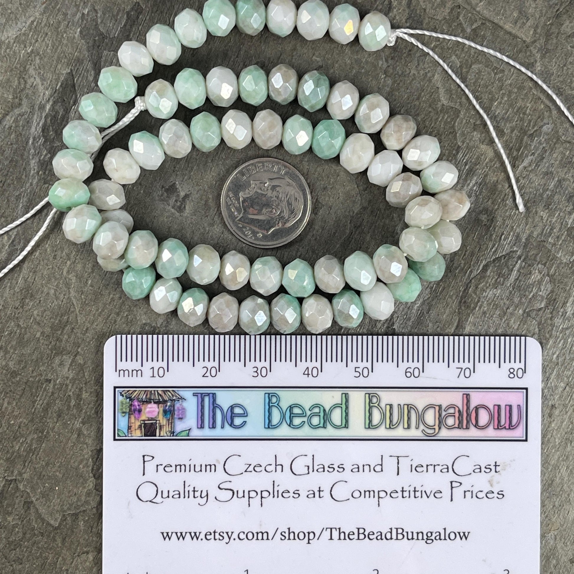 Green, Gray and White 8x6mm Rondelle, Green and Gray Faceted Glass Beads with AB Finish (Green/Gray-8) * 60 Beads