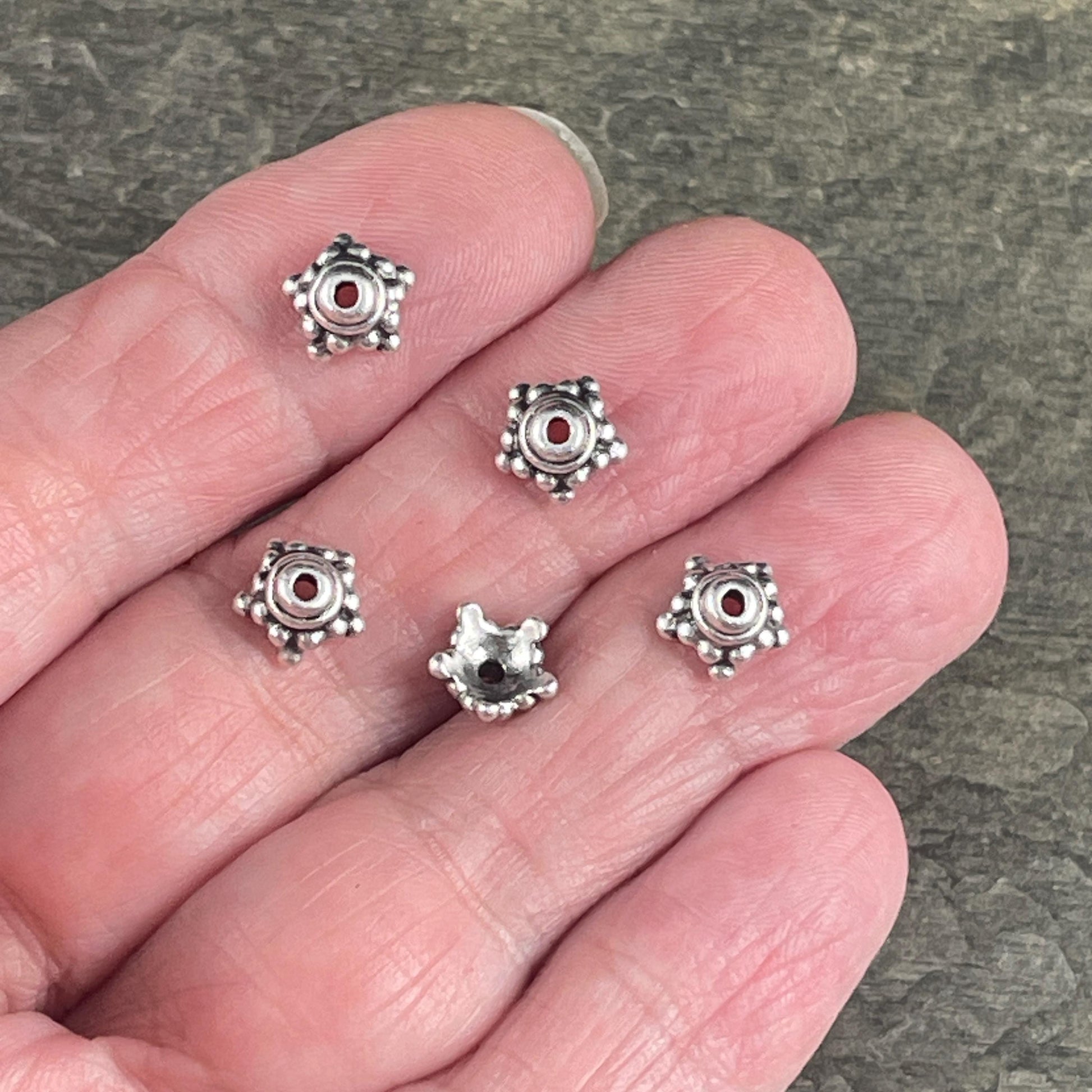 TierraCast Bead Caps - Antiqued Silver Beaded 7.75mm Star Bead Cap (PF/767-77) * Qty. 10