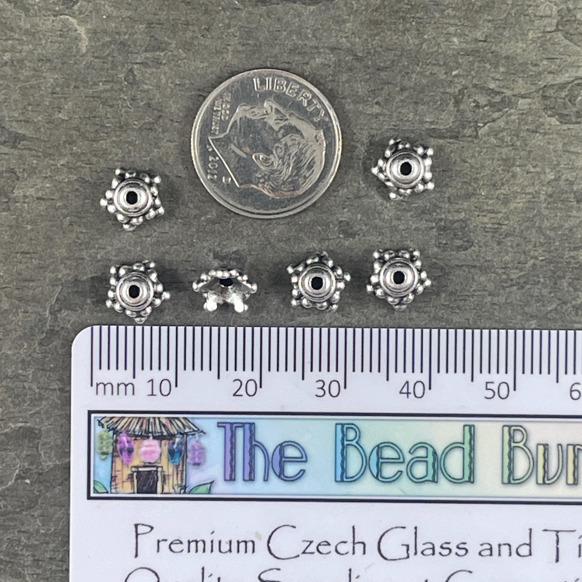 TierraCast Bead Caps - Antiqued Silver Beaded 7.75mm Star Bead Cap (PF/767-77) * Qty. 10