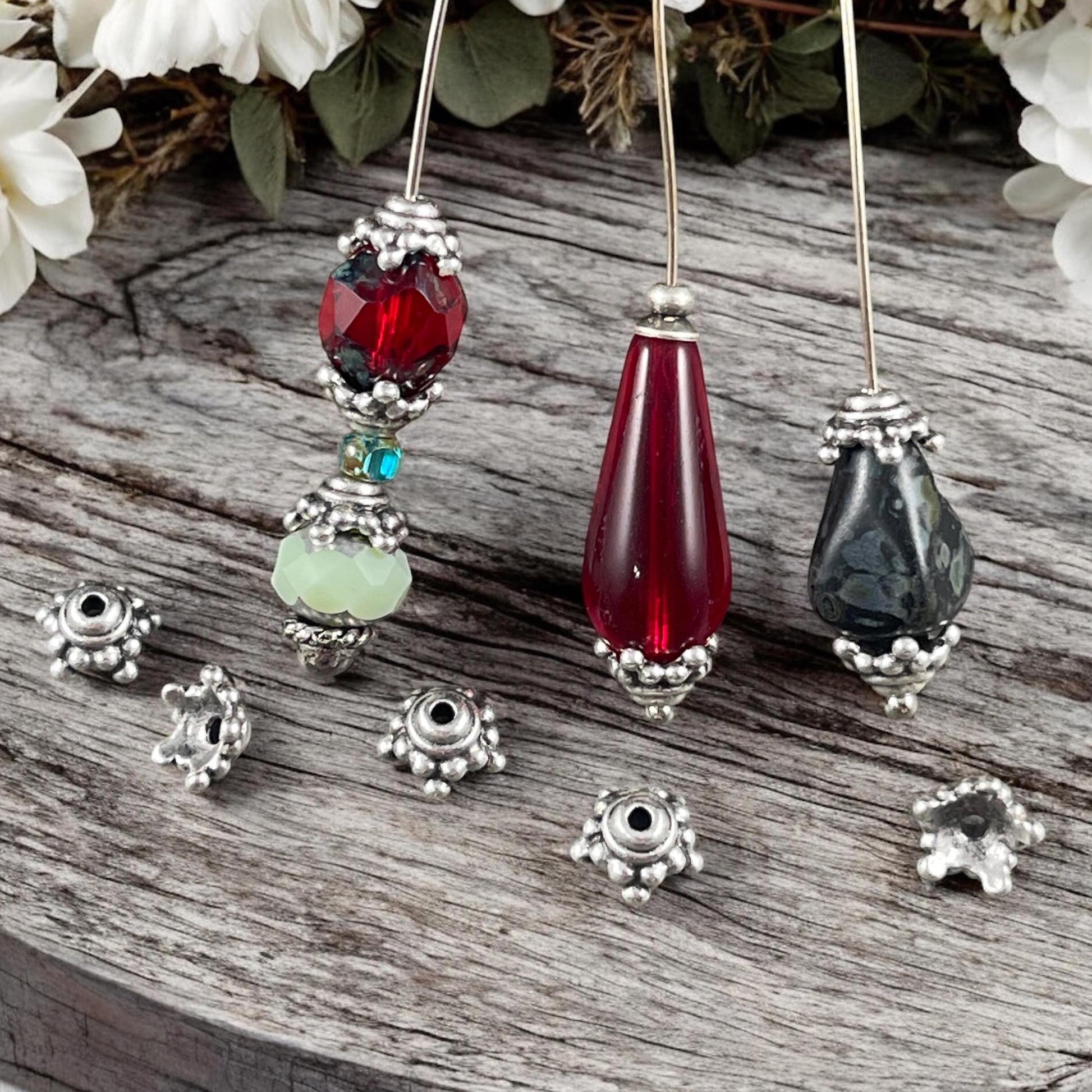 TierraCast Bead Caps - Antiqued Silver Beaded 7.75mm Star Bead Cap (PF/767-77) * Qty. 10