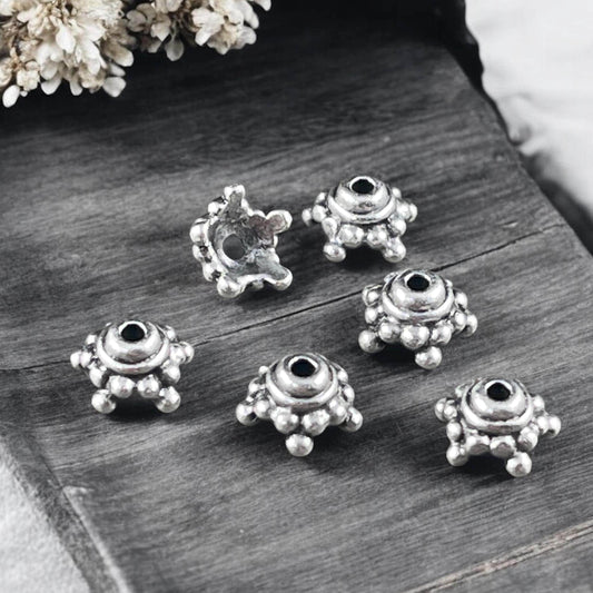 TierraCast Bead Caps - Antiqued Silver Beaded 7.75mm Star Bead Cap (PF/767-77) * Qty. 10