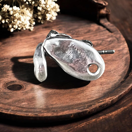 Antiqued Silver Earring with Titanium Post, 11.5x6mm Organic Oval with Hole (PF/14938-77) * Qty. 4