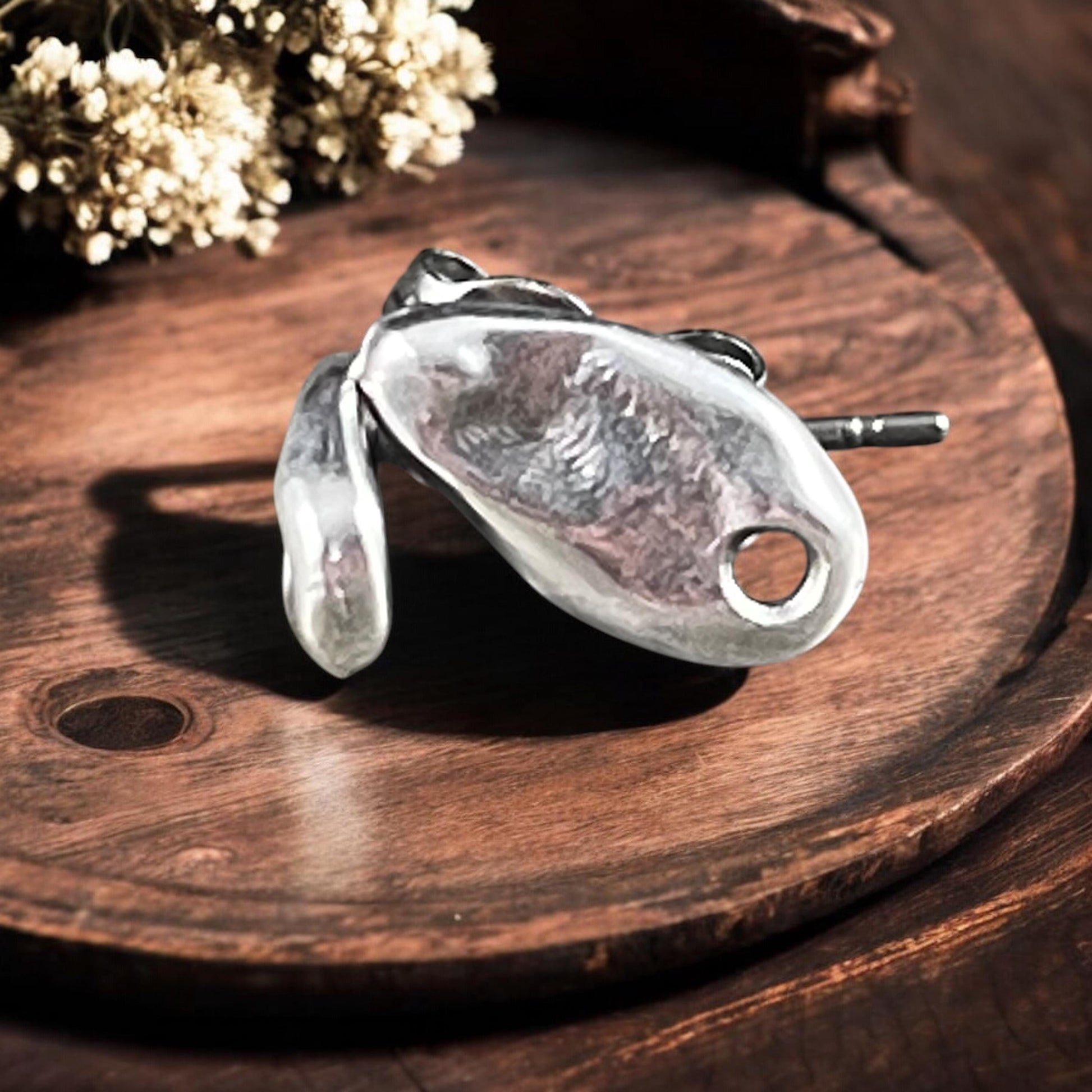 Antiqued Silver Earring with Titanium Post, 11.5x6mm Organic Oval with Hole (PF/14938-77) * Qty. 4
