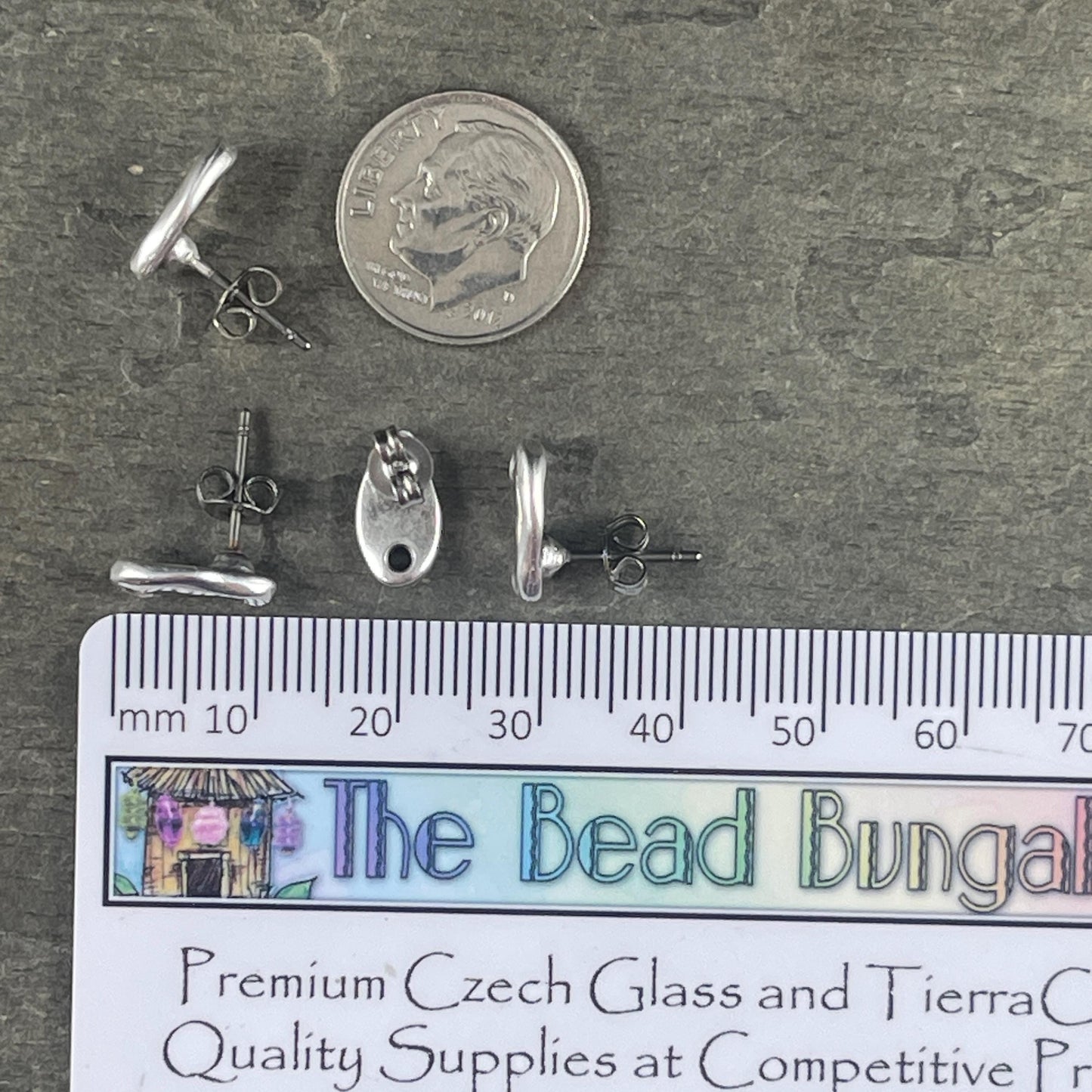 Antiqued Silver Earring with Titanium Post, 11.5x6mm Organic Oval with Hole (PF/14938-77) * Qty. 4