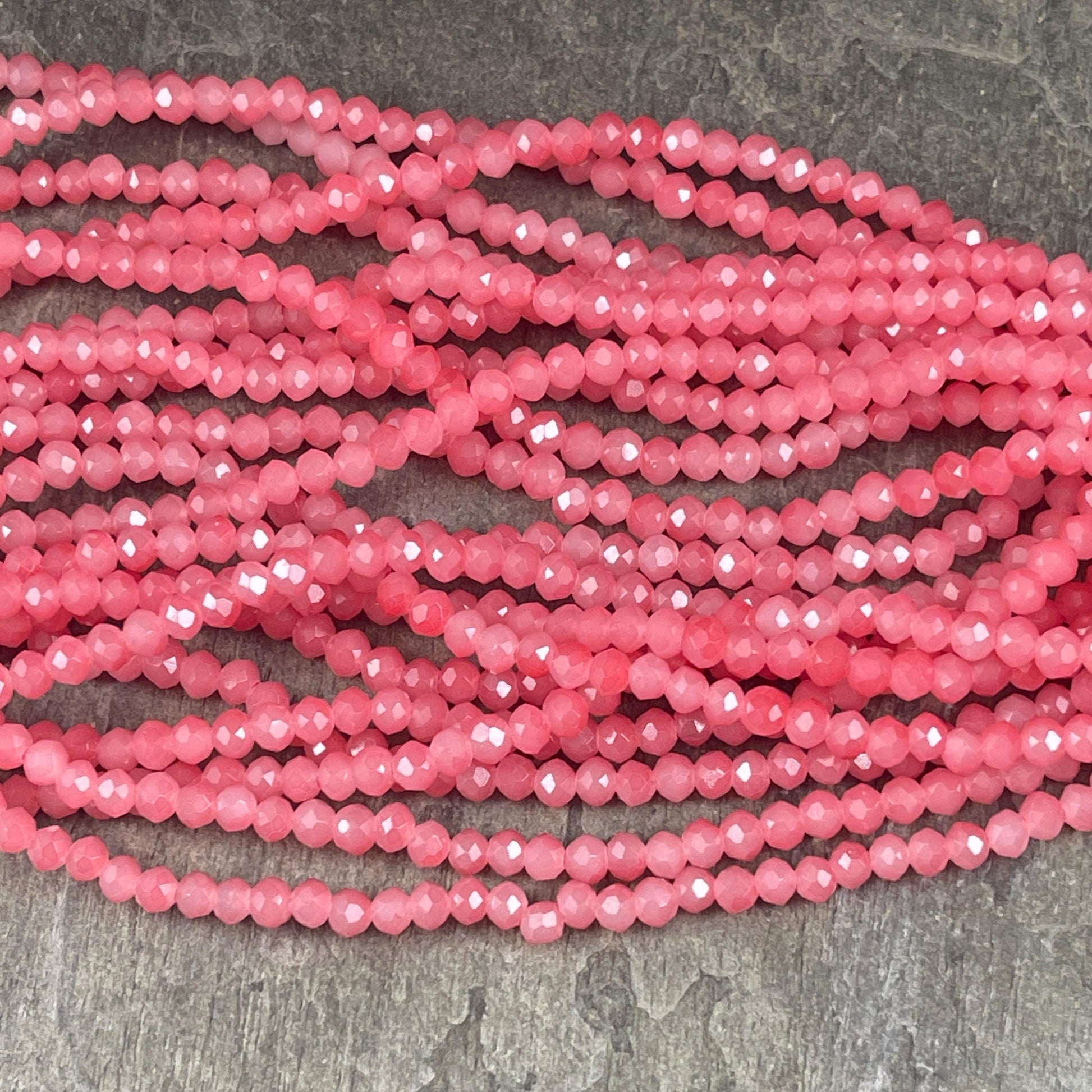 Vibrant Pink 4x3mm Faceted Glass Beads, Watermelon Pink Glass Beads (Watermelon-4) * 100 Beads