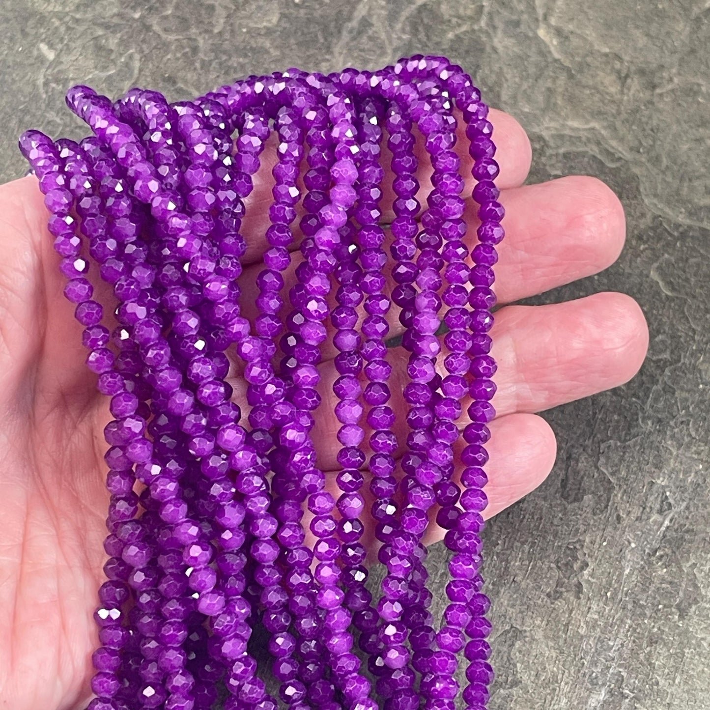 Neon Purple 4x3mm Faceted Glass Beads, Vibrant Purple Glass Beads (NeonPurple-4) * 100 Beads