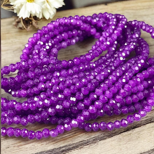 4x3mm Faceted Glass Beads, Vibrant Purple Glass Beads (NeonPurple-4) * 100 Beads