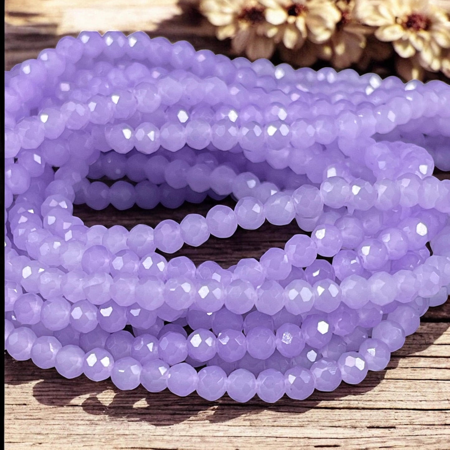 Pastel Purple 4x3mm Faceted Glass Beads, Milky Light Purple (PastelPurple-4) * 100 Beads