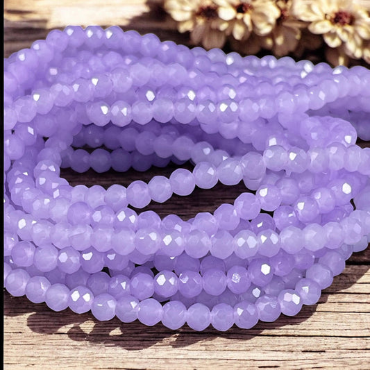 Pastel Purple 4x3mm Faceted Glass Beads, Milky Light Purple (PastelPurple-4) * 100 Beads
