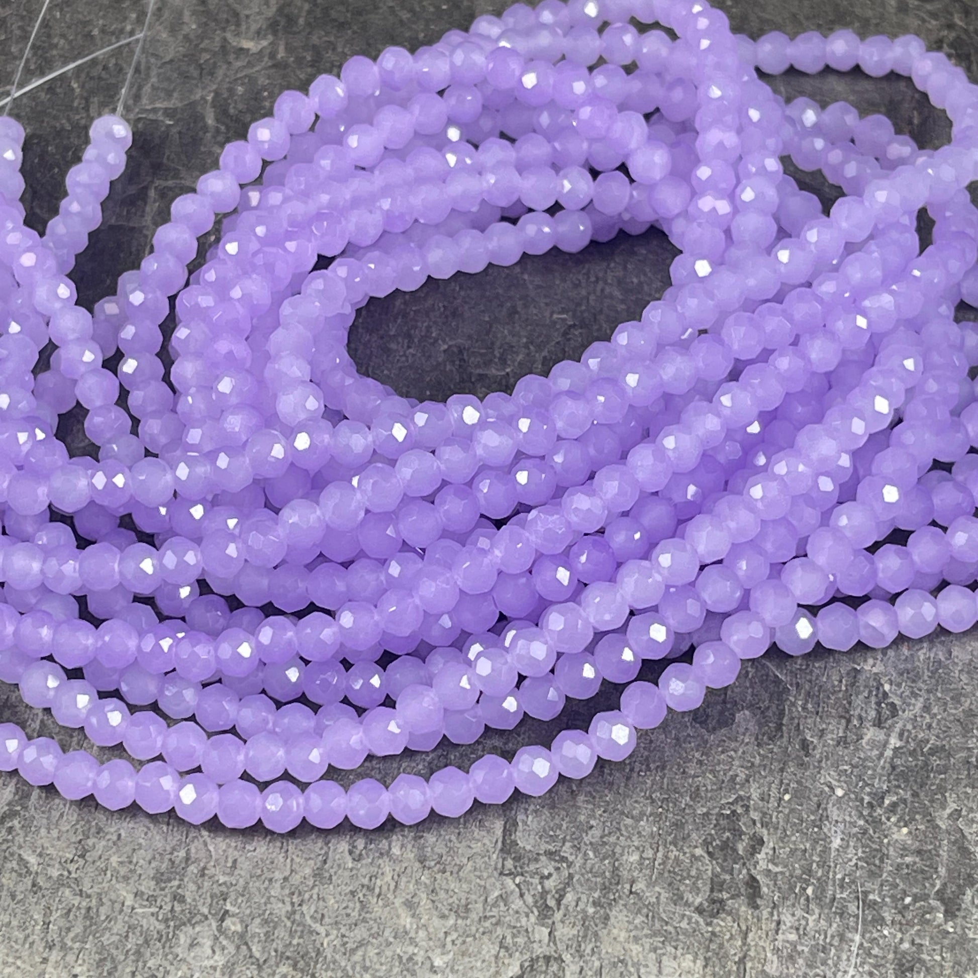 Pastel Purple 4x3mm Faceted Glass Beads, Milky Light Purple (PastelPurple-4) * 100 Beads