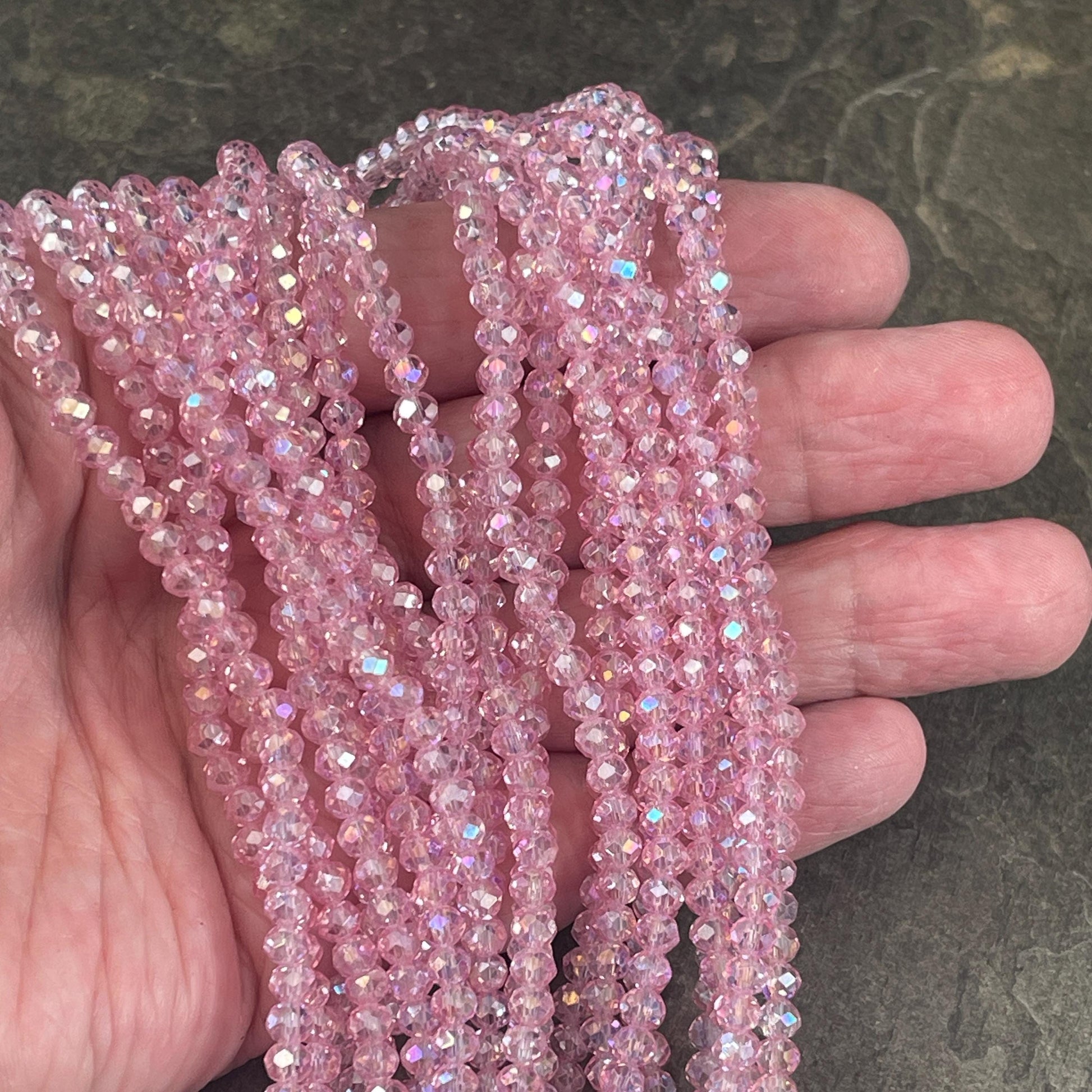 Transparent Pink 4x3mm Faceted Glass Beads, Light Rose with AB Finish (Lt.RosePink-4) * 100 Beads